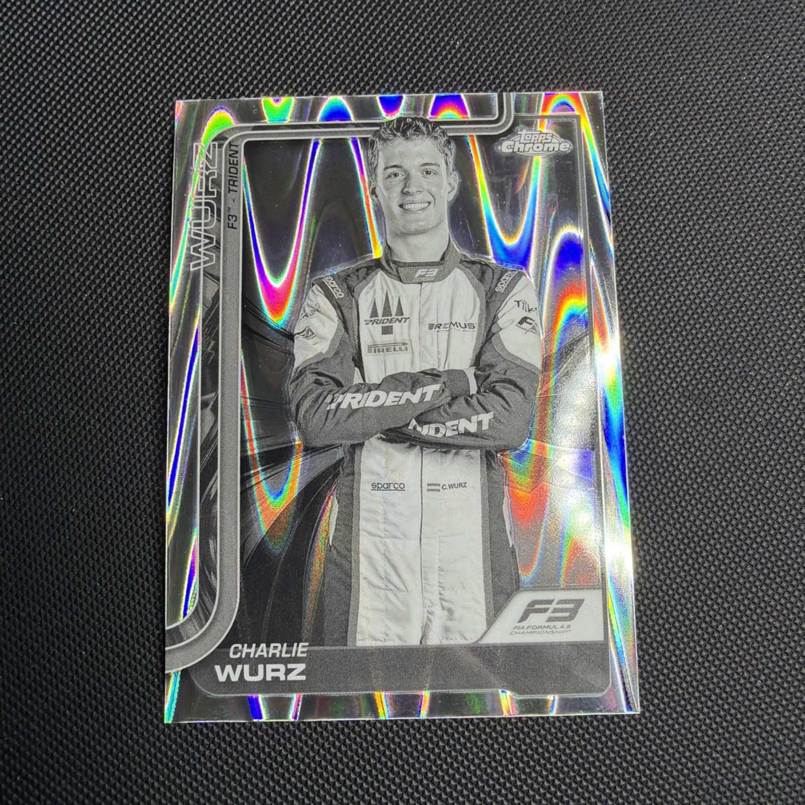 2025 Topps Chrome Formula 1 Charlie Wurz #48 Raywave Black & White Refractor