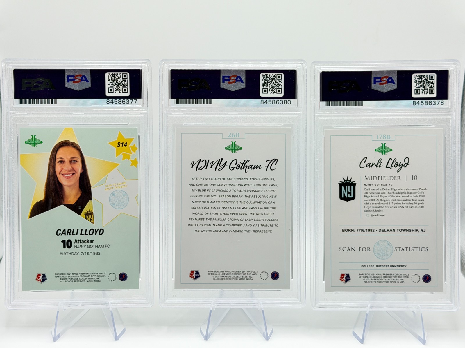 Carli Lloyd 2021 Parkside Auto Autograph PSA Authentic Lot (3) NY Gotham HOF