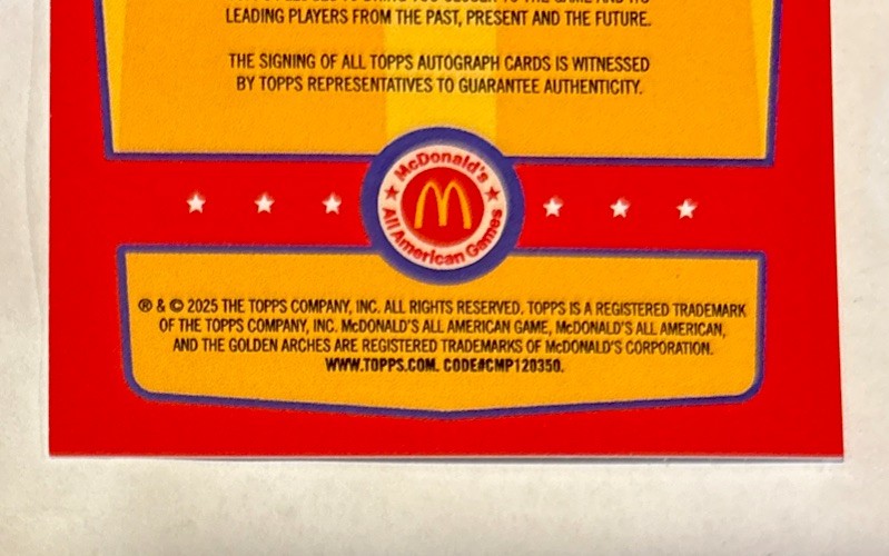 2025 Topps Chrome McDonald’s AJ Dybantsa Event On Card Auto #EA-AD 1st Pick Read