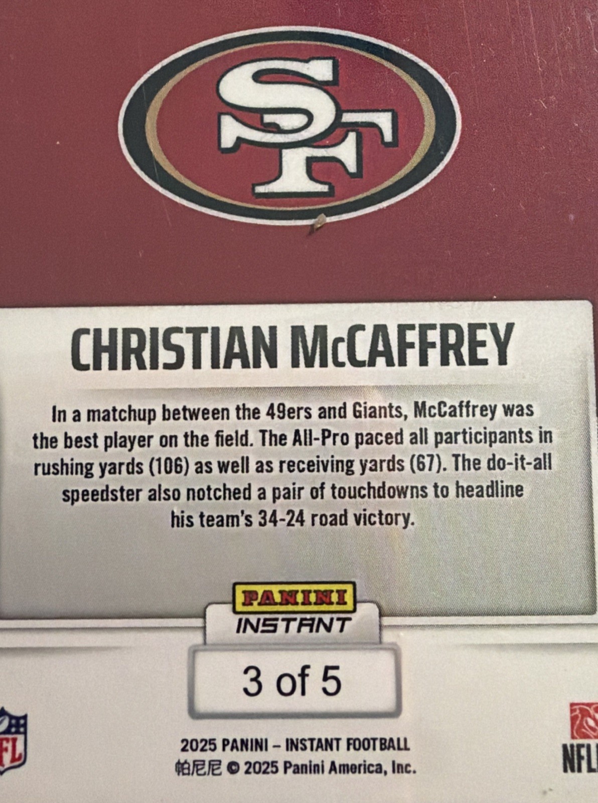 2025 Panini Donruss Christian McCaffrey Instant /5