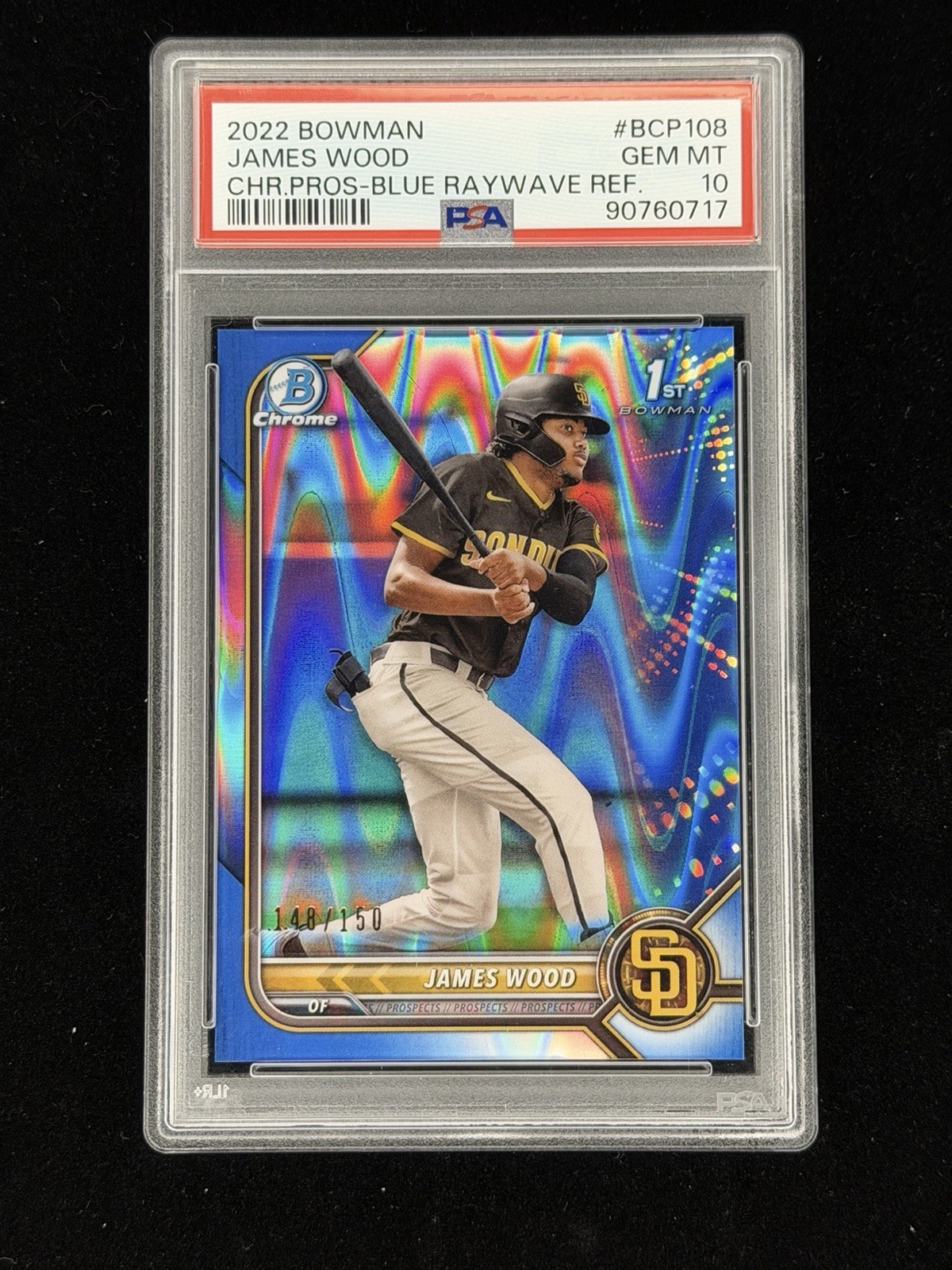 JAMES WOOD 2022 Bowman Chrome 1st Blue RayWave Refractor 148/150 PSA 10 Gem Mint