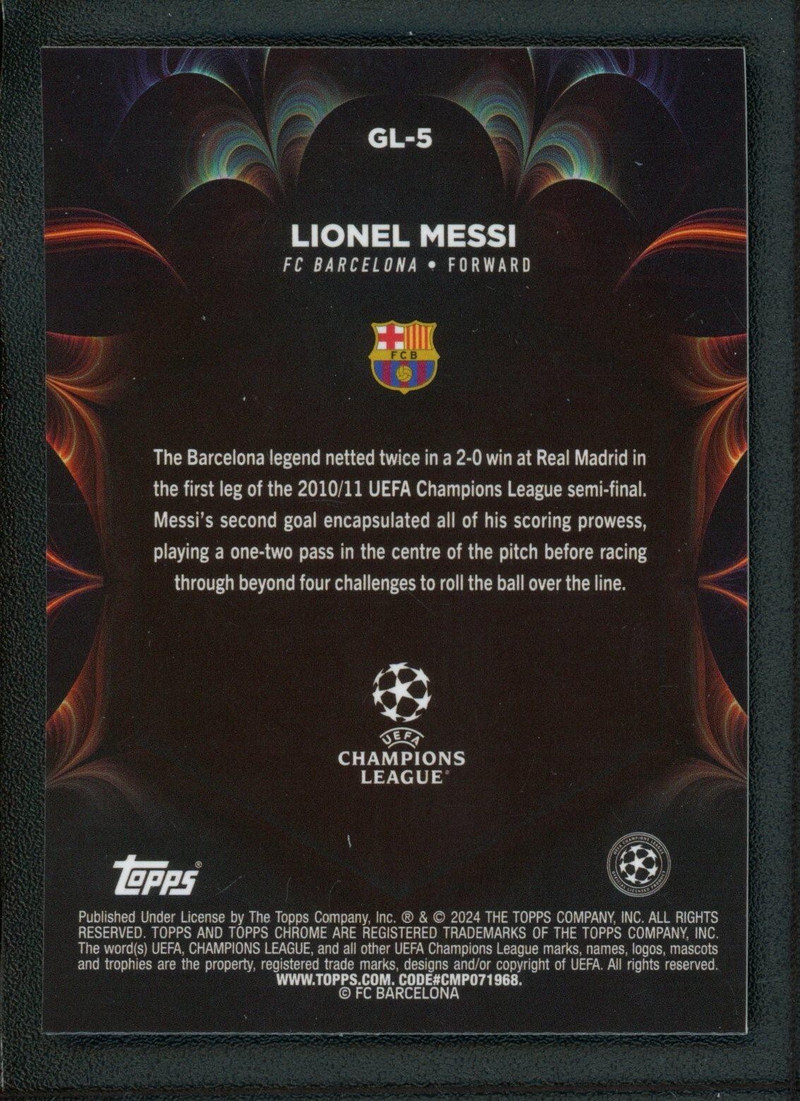 2024 LIONEL MESSI TOPPS CHROME UEFA CHAMPIONS LEAGUE GOLAZO REFRACTOR
