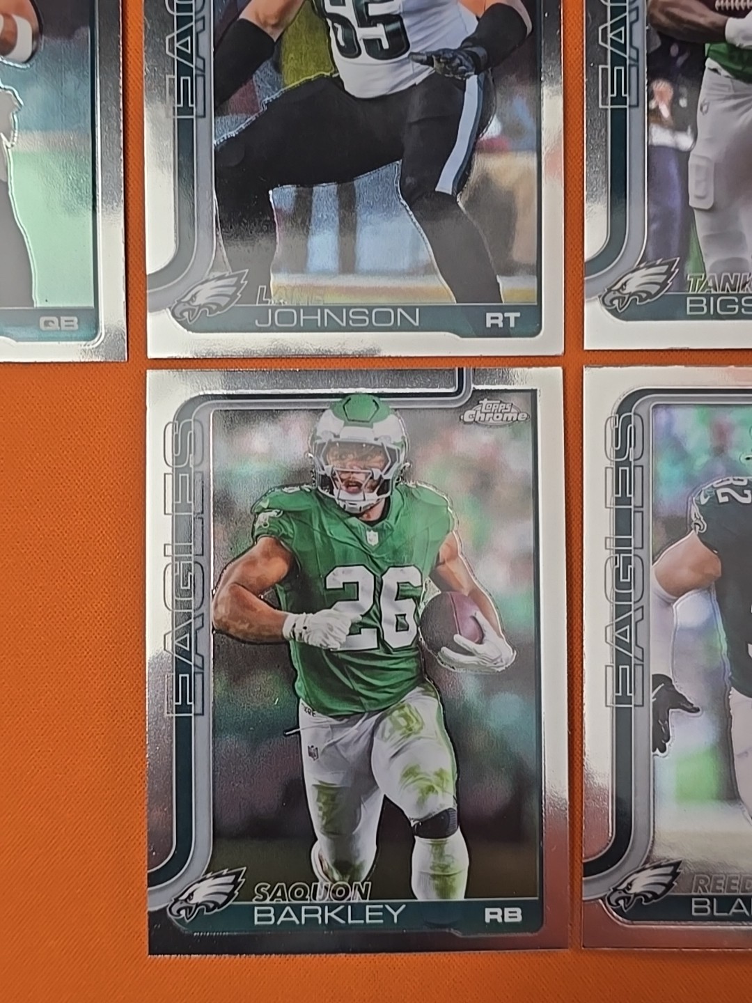 🟢🦅⚪️ 2025 TOPPS CHROME PHILADELPHIA EAGLES COMPLETE BASE TEAM SET(13 CARD LOT)