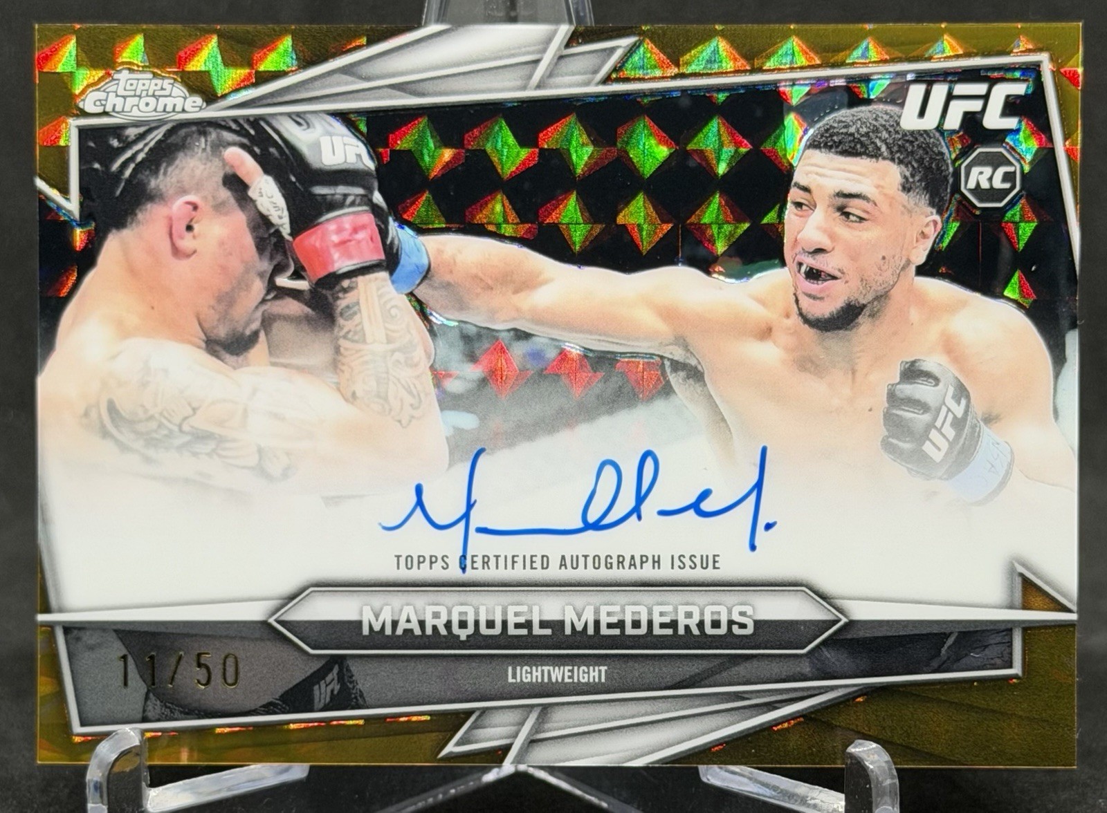 Marquel Mederos 2026 Topps Chrome UFC Rookie Gold Geometric Refractor Auto /50