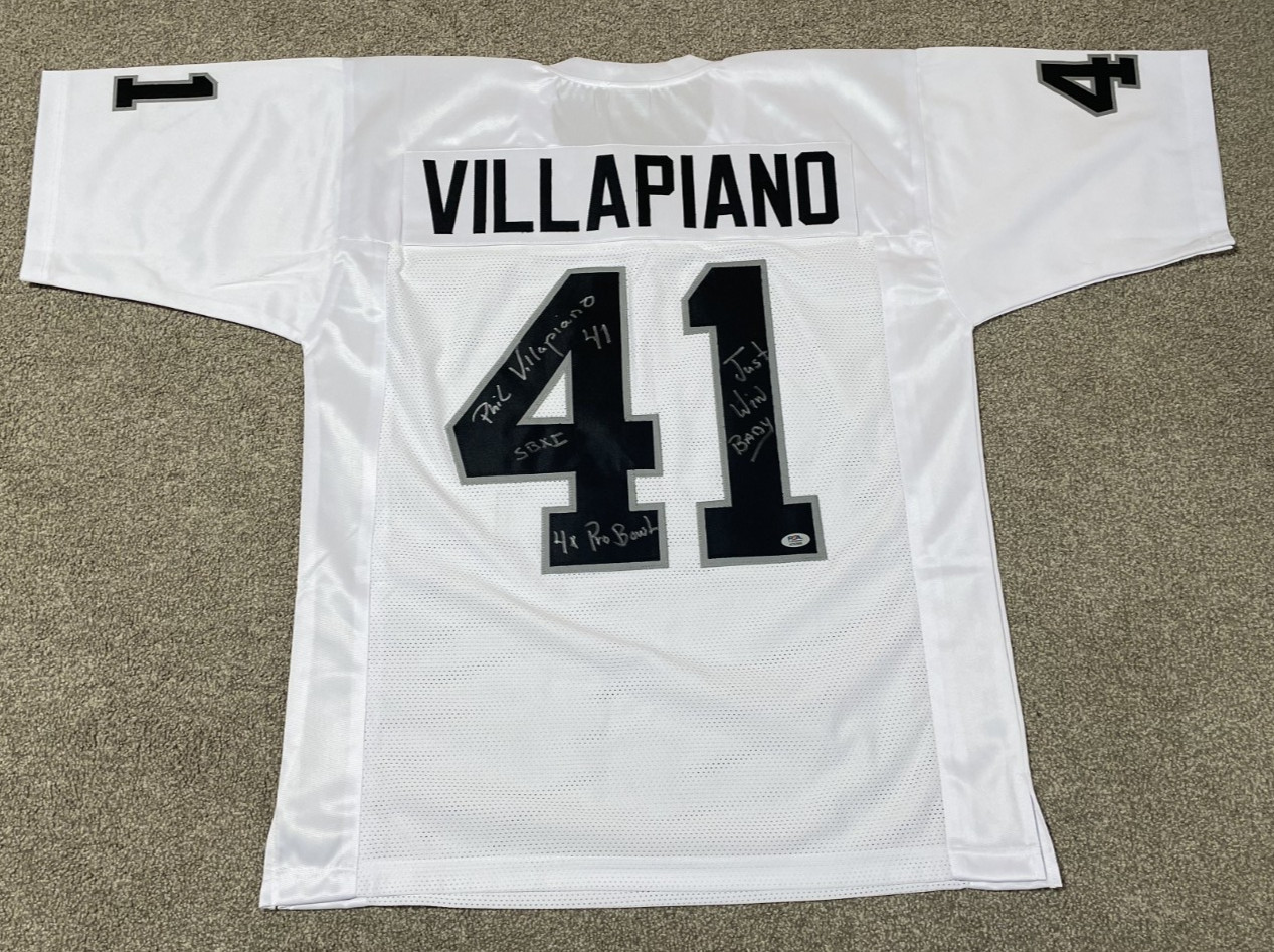 OAKLAND RAIDERS PHIL VILLAPIANO #41 SIGNED MULTI INSCRIBED JERSEY PSA EXCLUSIVE