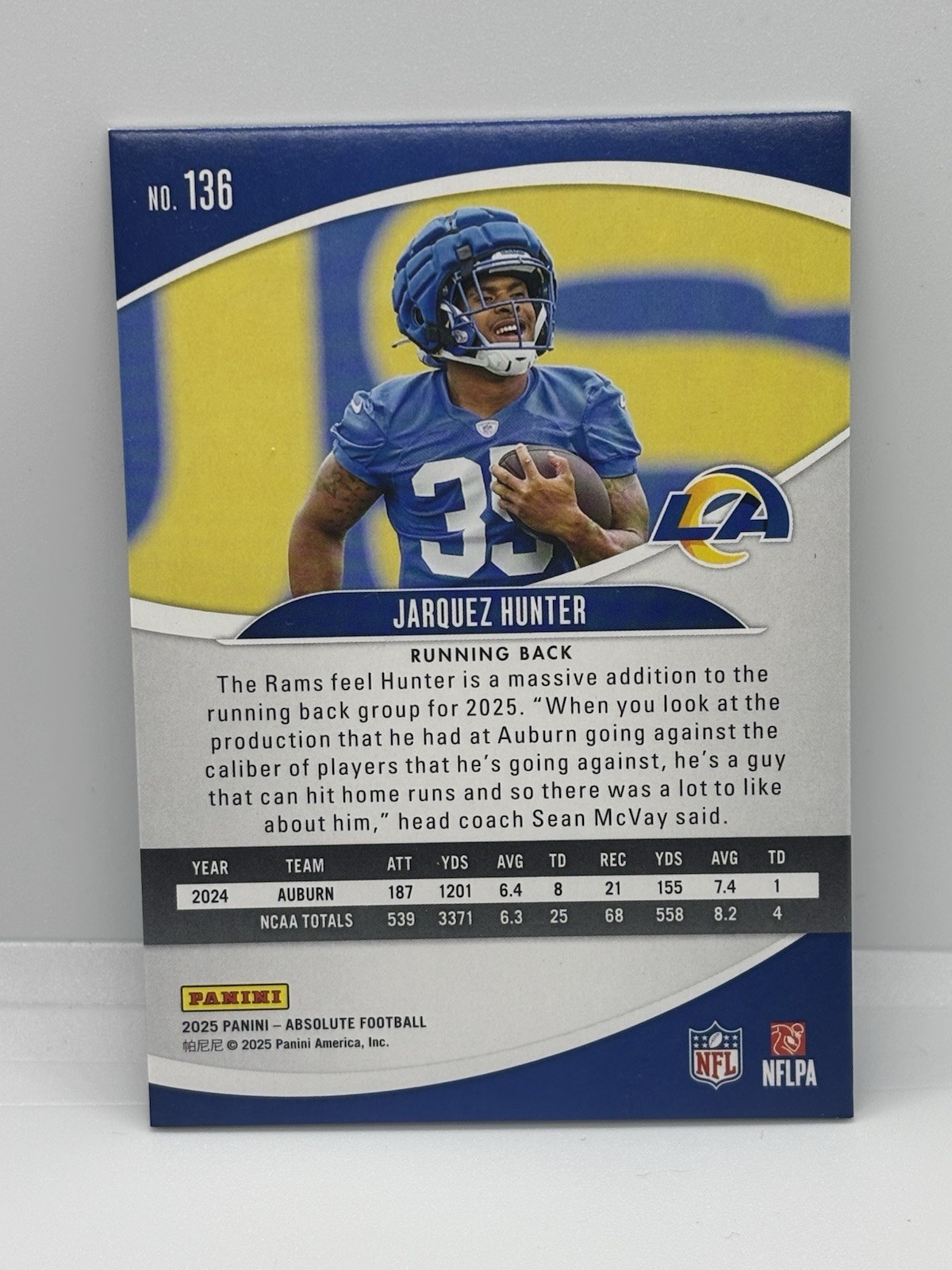 JARQUEZ HUNTER rc 2025 Panini Absolute Football #/199 BLUE Spectrum #136 LAR