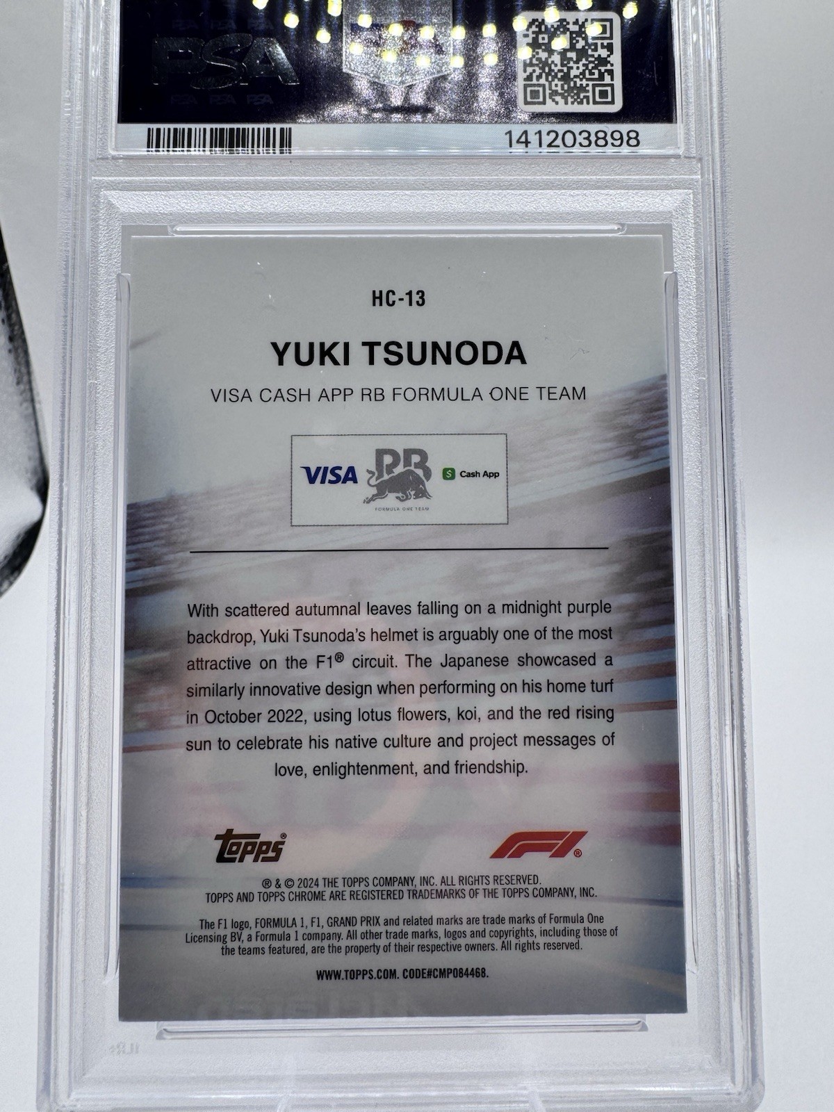 Topps 2024 Chrome Formula 1 Helmet Collection Yuki Tsunoda #HC-13 PSA 8