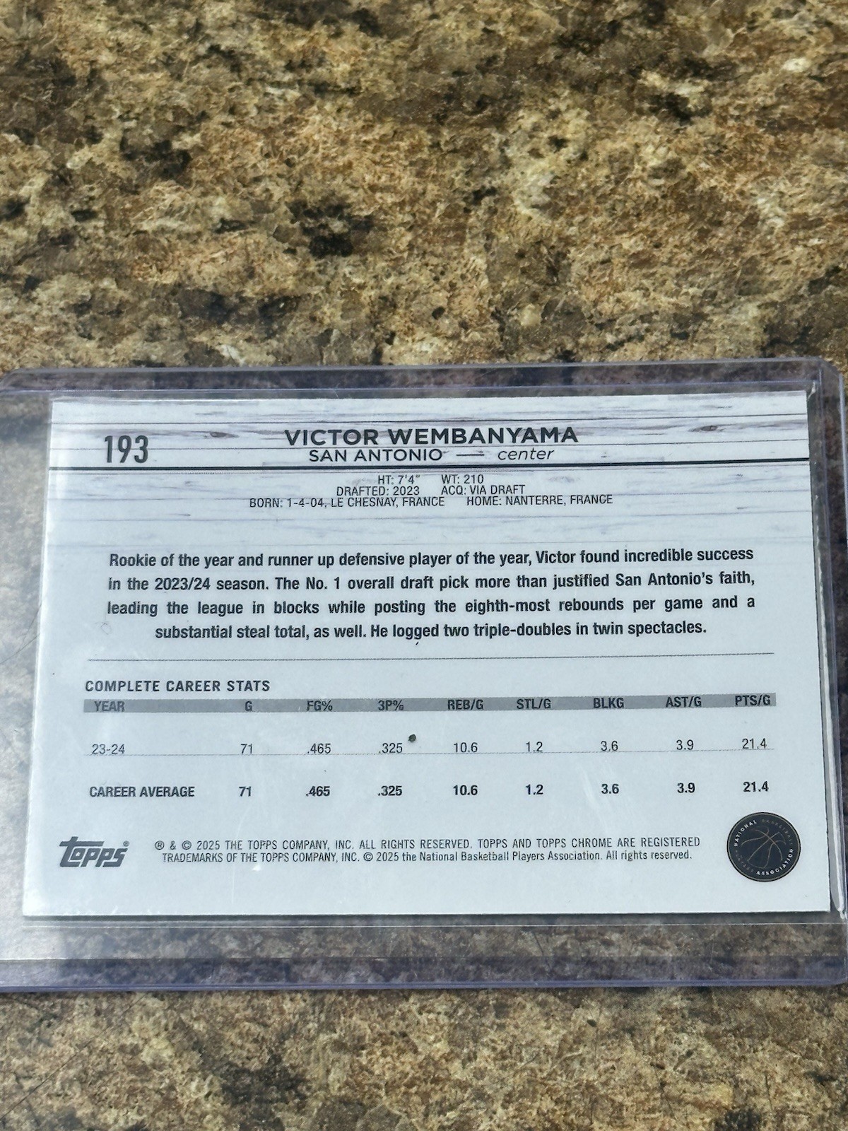 2024-25 Topps Chrome Victor Wembanyama Spurs Purple Sonar Refractor #193 /275