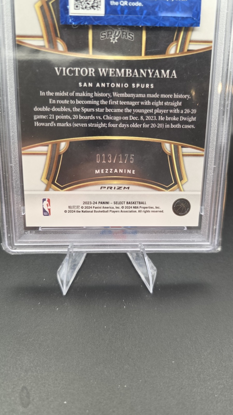 Chase *READ* 2023 Panini Select Victor Wembanyama Purple Flash /175 PSA 9