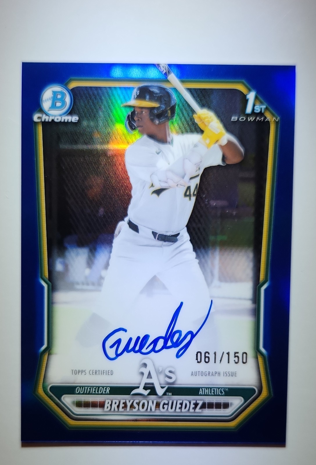 2026 Bowman Chrome Breyson Guedez 1st True Blue Refractor Auto /150 Athletics
