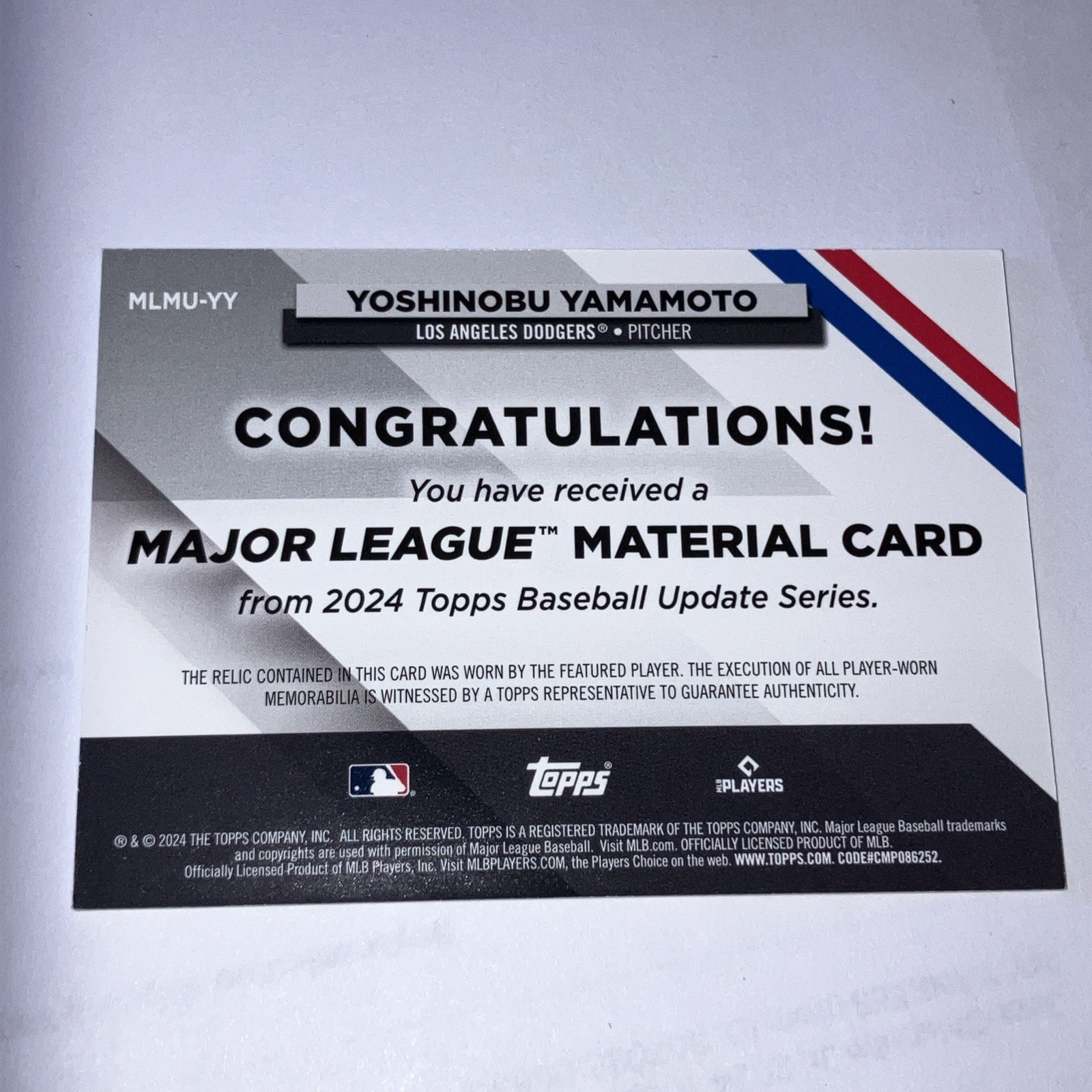 🔥2024 Topps Update Series – Major League Material Yoshinobu Yamamoto (RC) Patch