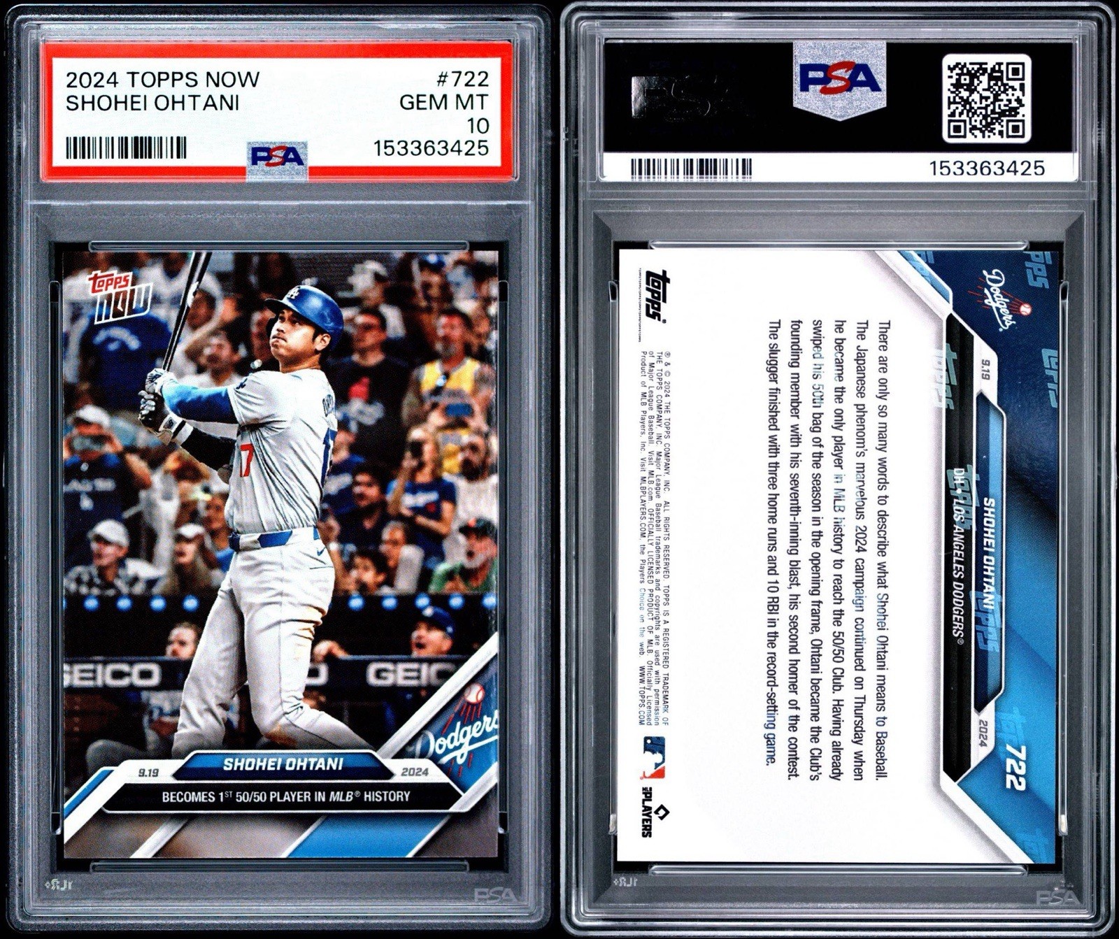 Shohei Ohtani 722 2024 Topps Now Card 50/50 Player Los Angeles Dodgers PSA 10