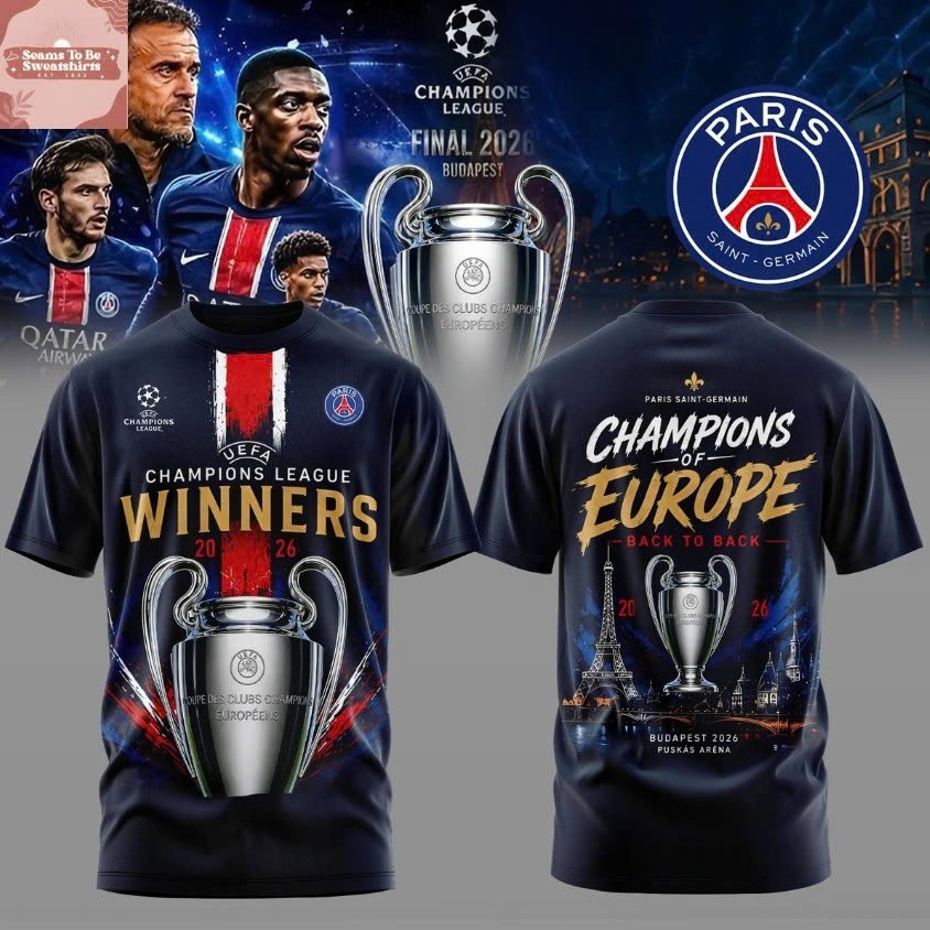 Paris Saint Germain UEFA Champions League Winners 2026 Back to Back T-Shirt