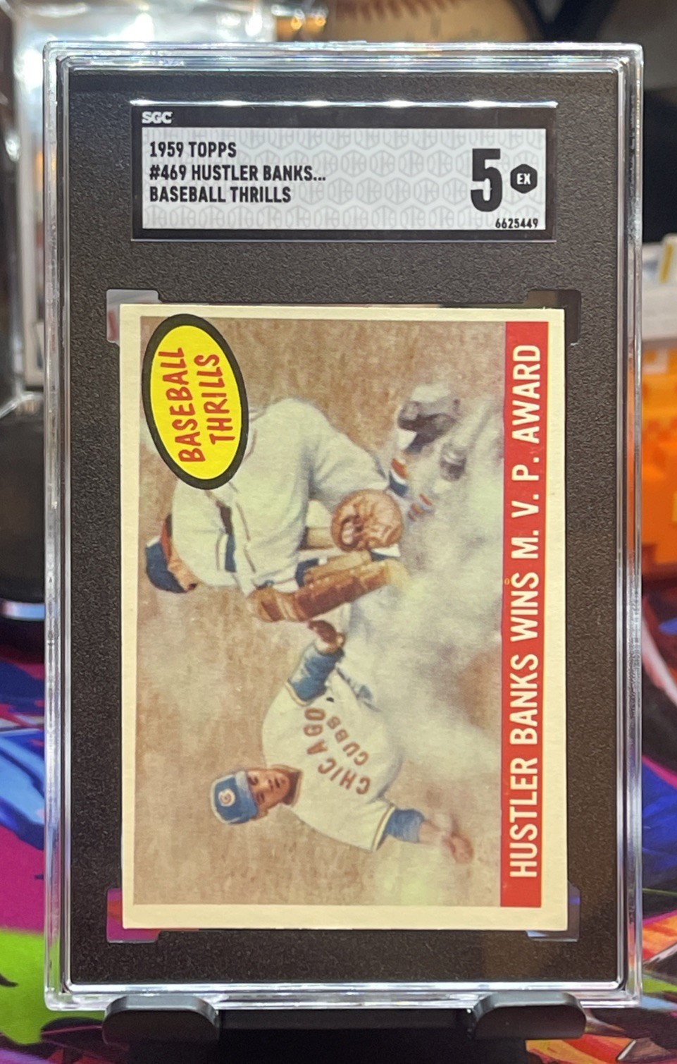 1959 Topps Ernie Banks #469 Hustler Banks Wins MVP Award SGC 5 Cubs HOF