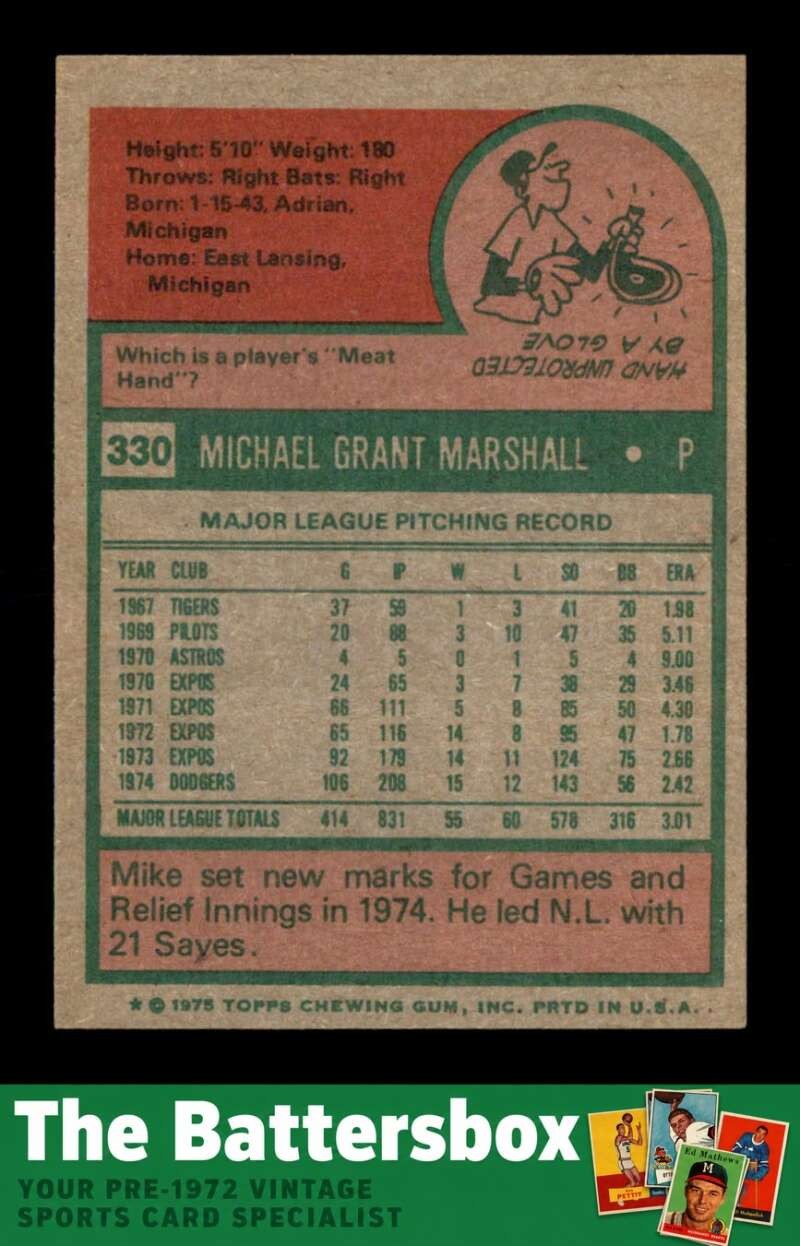 1975 Topps #330 Mike Marshall NM/NM+ X3771105