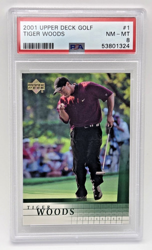 2001 TIGER WOODS UPPER DECK ROOKIE CARD #1 RC GOAT PSA GRADED NEAR MINT-MINT “8”
