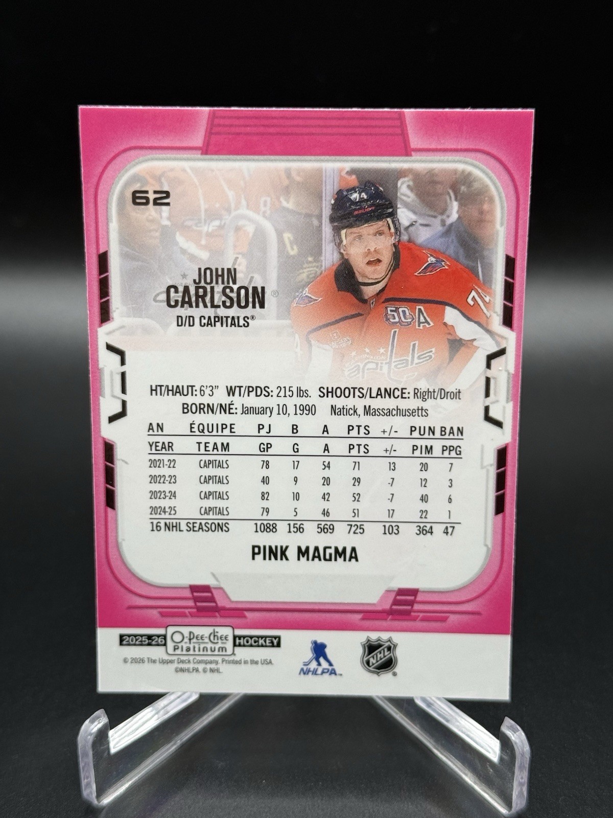 2025-26 UD O Pee Chee Platinum John Carlson #62 Pink Magma