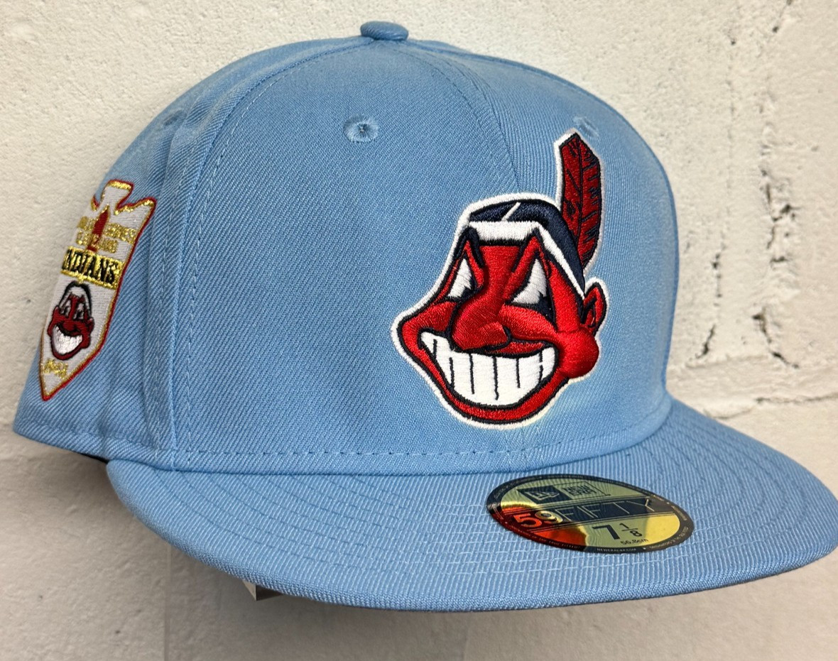 Cleveland Indians Wahoo New Era Fitted Club 59Fifty Hat Custom NEW LITE BLUE