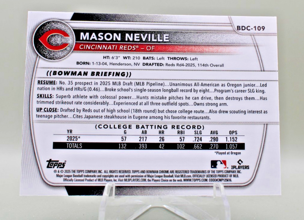 2025 Bowman Draft Chrome Mason Neville #BDC-109 Mojo Refractor