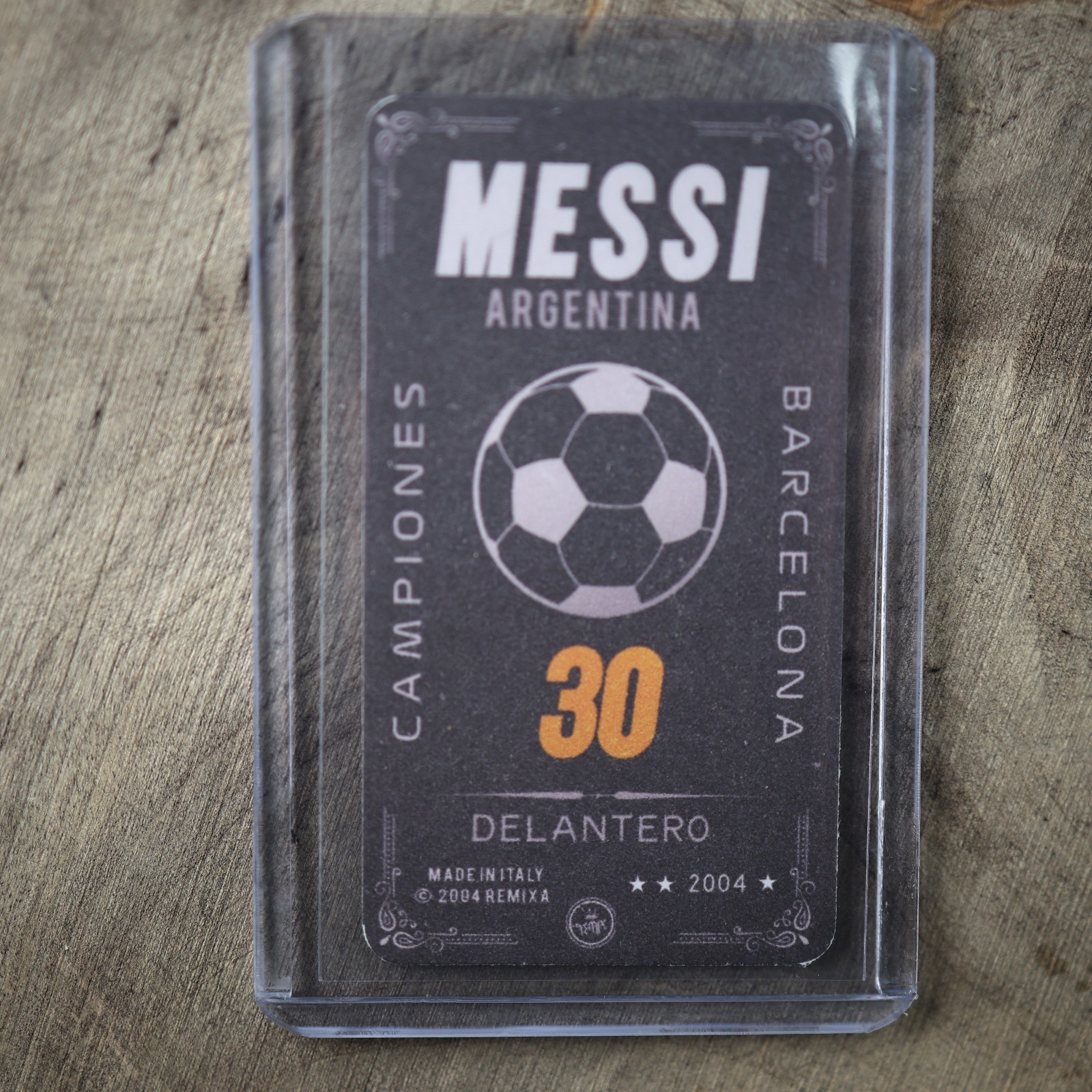 2004 Lionel Messi #30 LFP Italian Promo Mini Card Campiones Barcelona Black