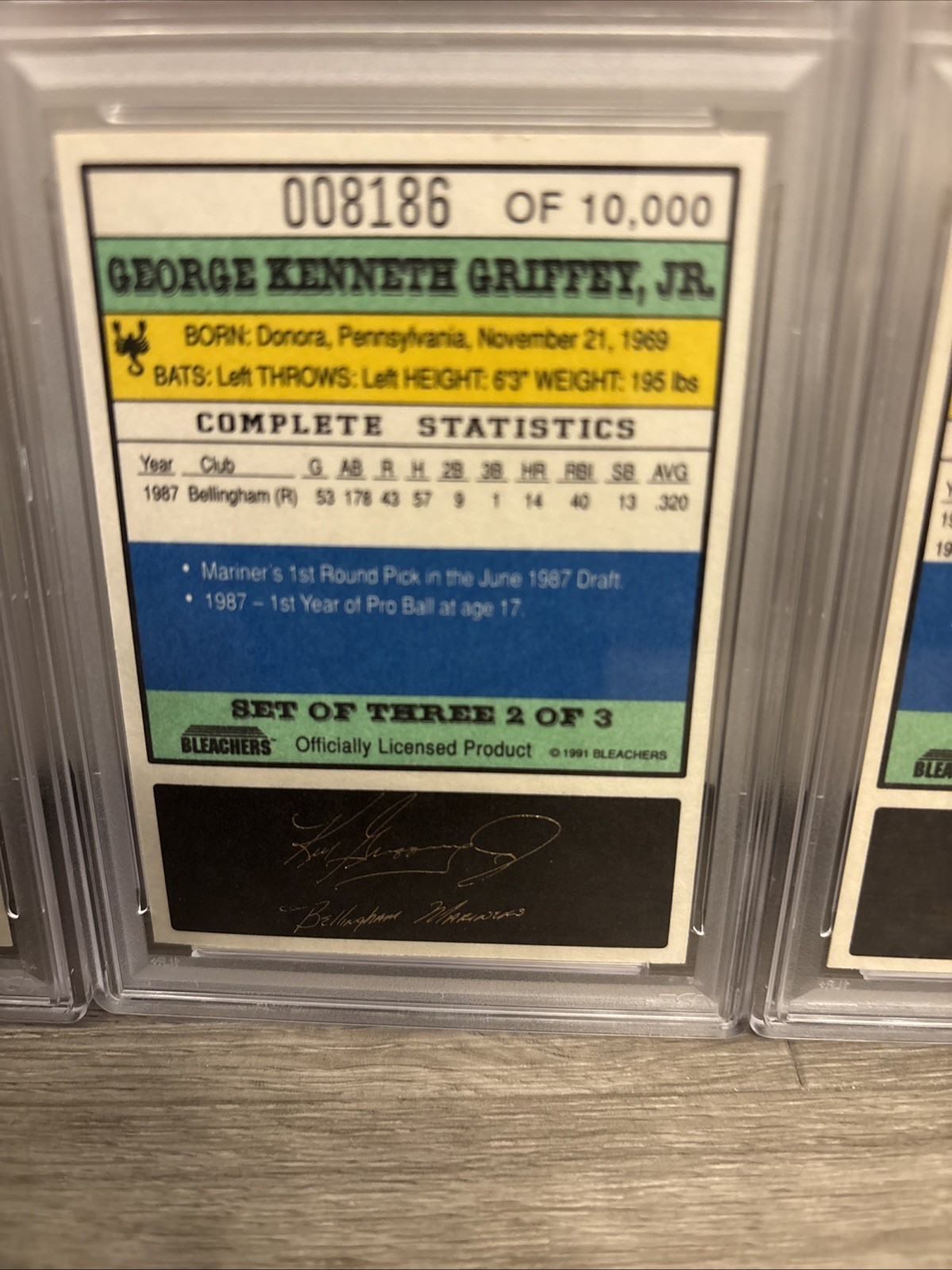 Ken Griffey Jr. 1991 Bleachers 23KT Gold 3 Card Set /10000 Mariners PSA 9 MINT!