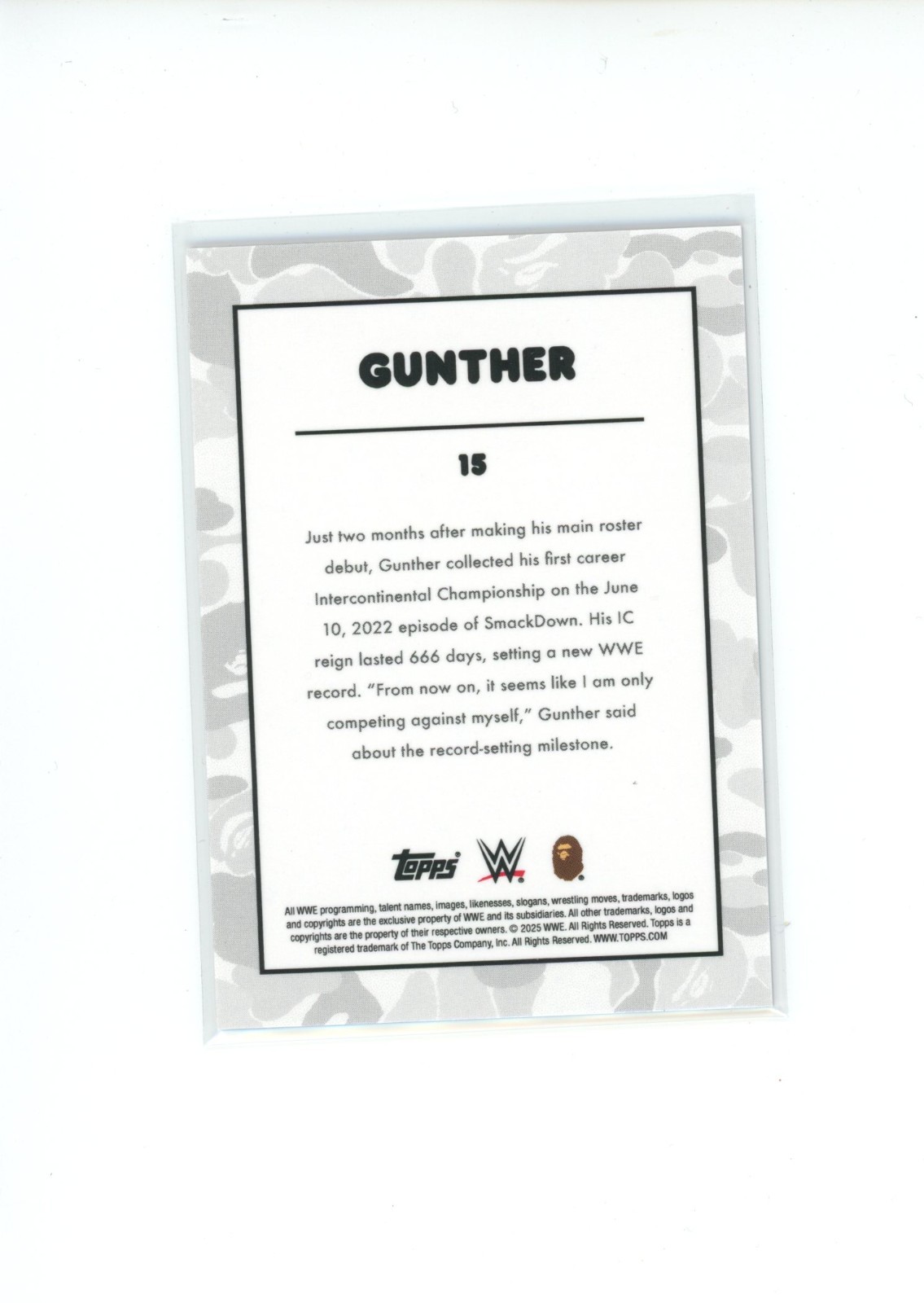 2025 Topps x BAPE WWE Gunther #15 Red Camo Parallel 54/199