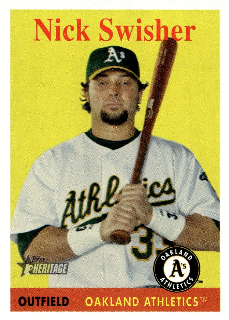 2007 Topps Heritage #58b Nick Swisher Lg.Print YT Yellow Team A’S! SP Variation