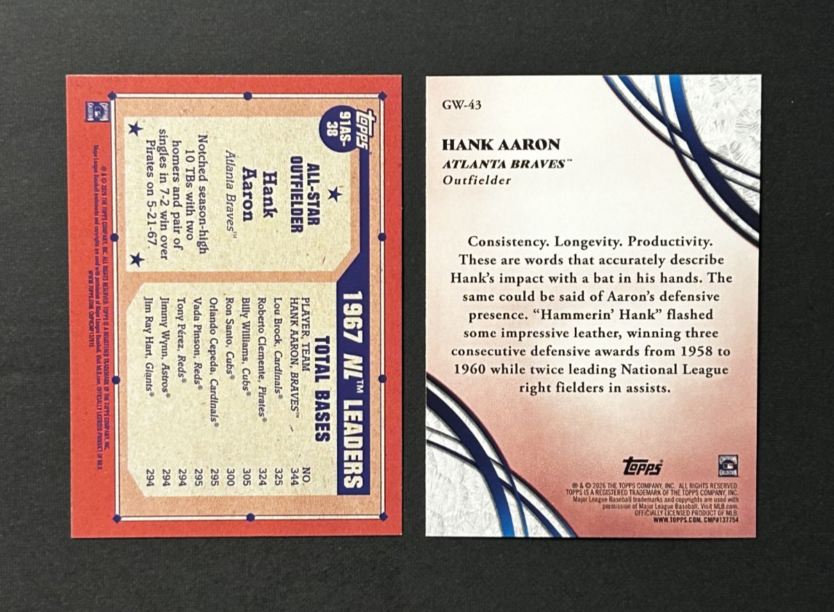 2026 Topps Series 2 Hank Aaron Braves 1991 All-Star NL/Glove Work 2-Card Lot