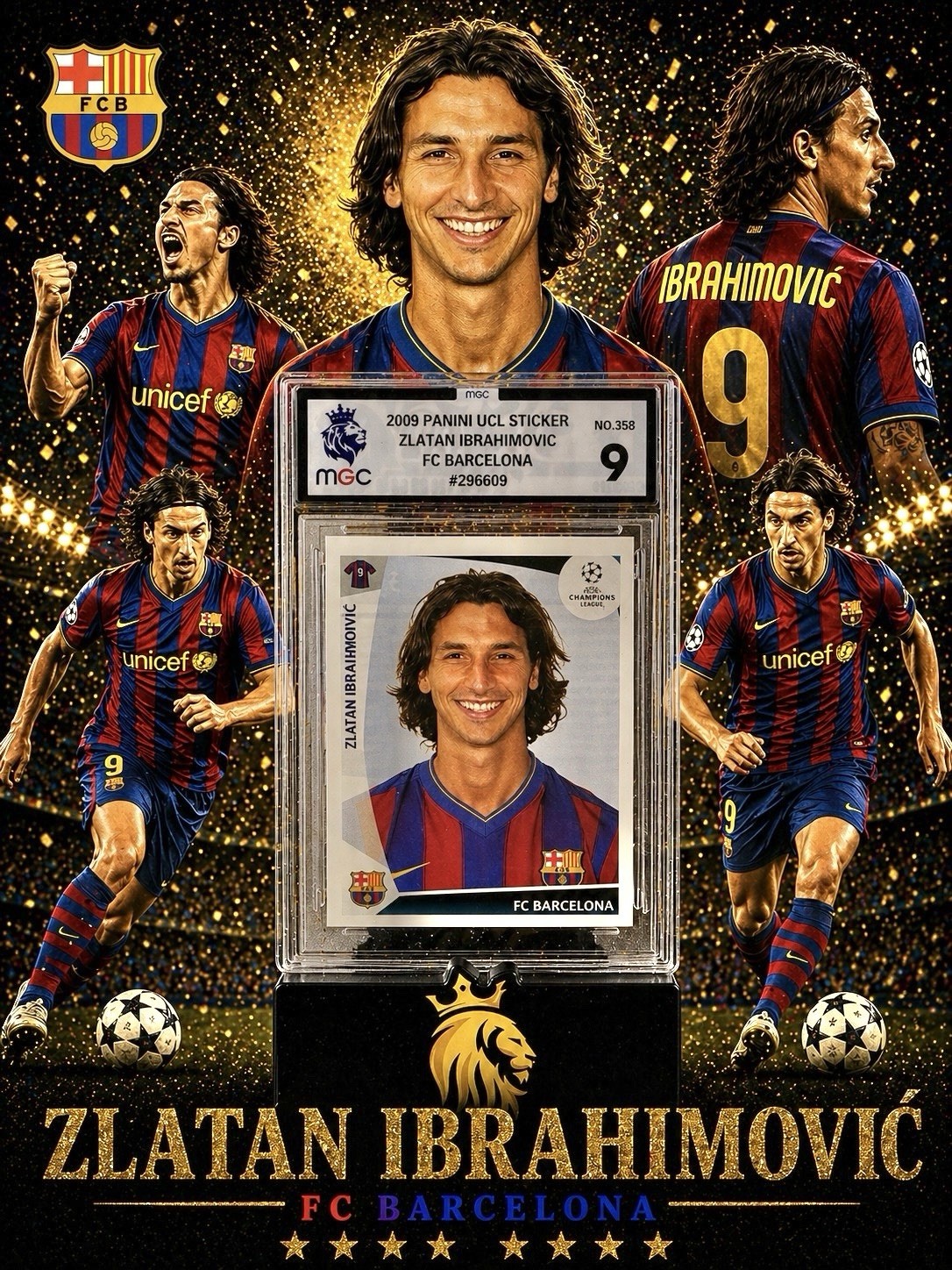 2009/10 Panini UCL Zlatan Ibrahimovic Barcelona Sticker MGC 9 Not PSA Graded