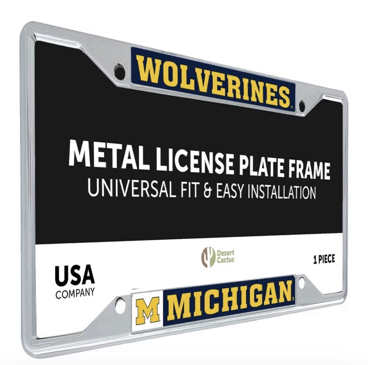 New Desert Cactus Michigan Wolverines Zinc Alloy License Plate Frame NCAA Thin