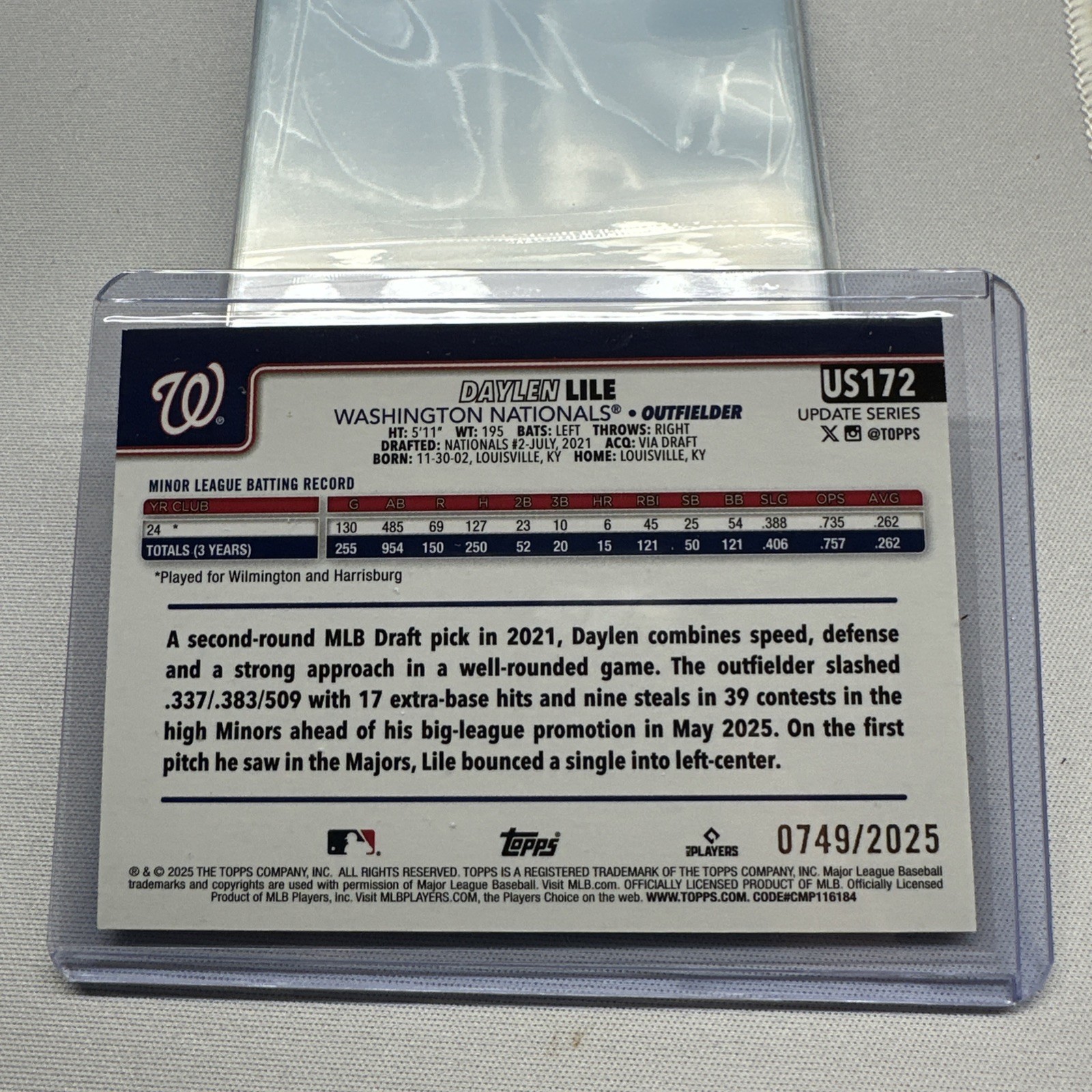 2025 Topps Update Series – Daylen Lile #US172 Gold /2025 (RC)