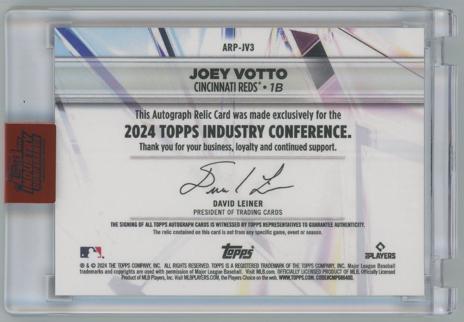 2024 Topps Industry Conference #ARP-JV3 Joey Votto Patch Auto 1/1