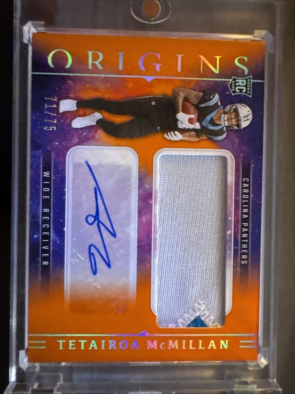 2025 Panini Origins Rookie Patch Autograph Tetairoa McMillan RC Orange #/75