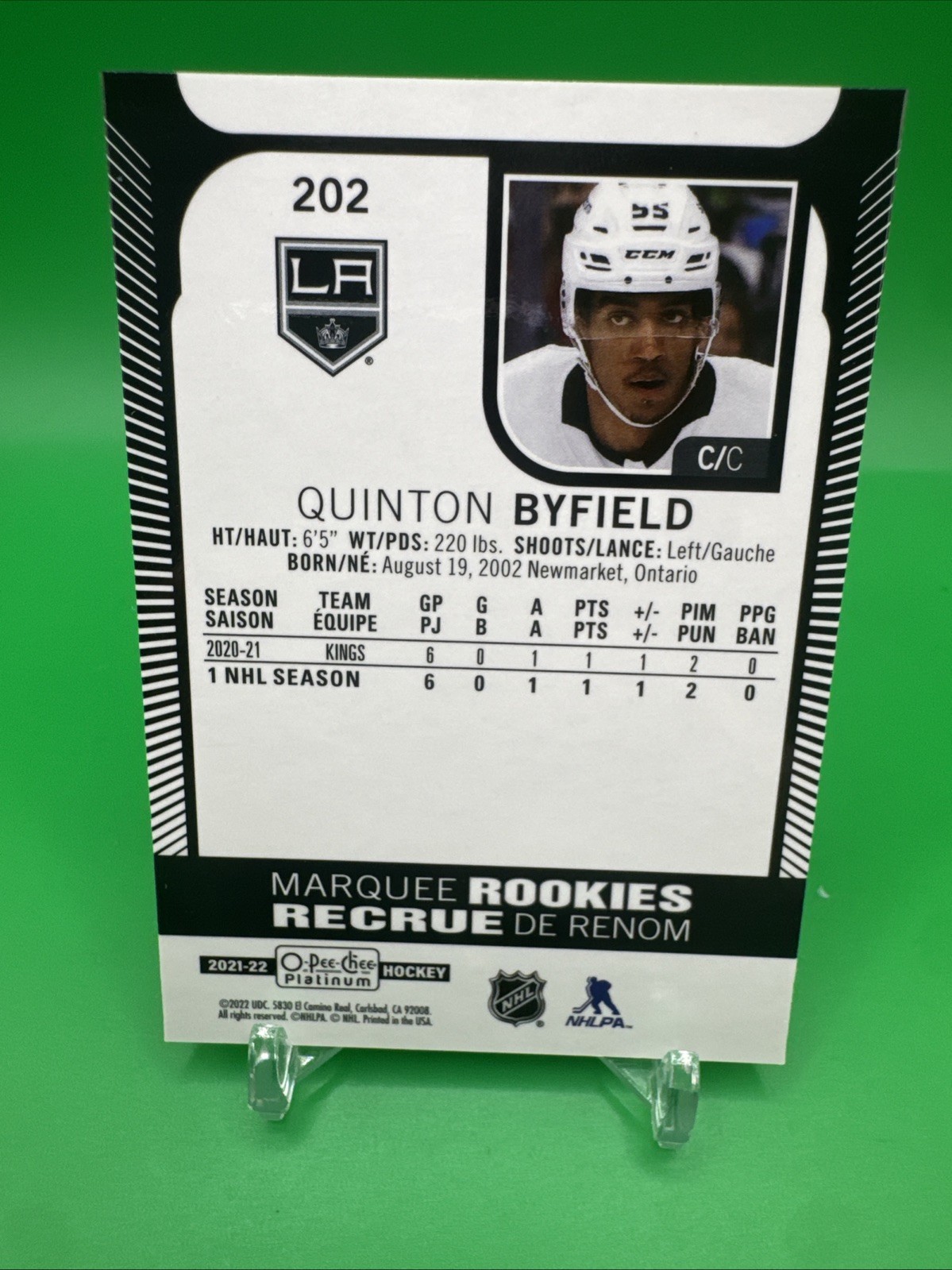21-22 O PEE CHEE PLATINUM MARQUEE ROOKIES QUINTON BYFIELD #202 Los Angeles Kings