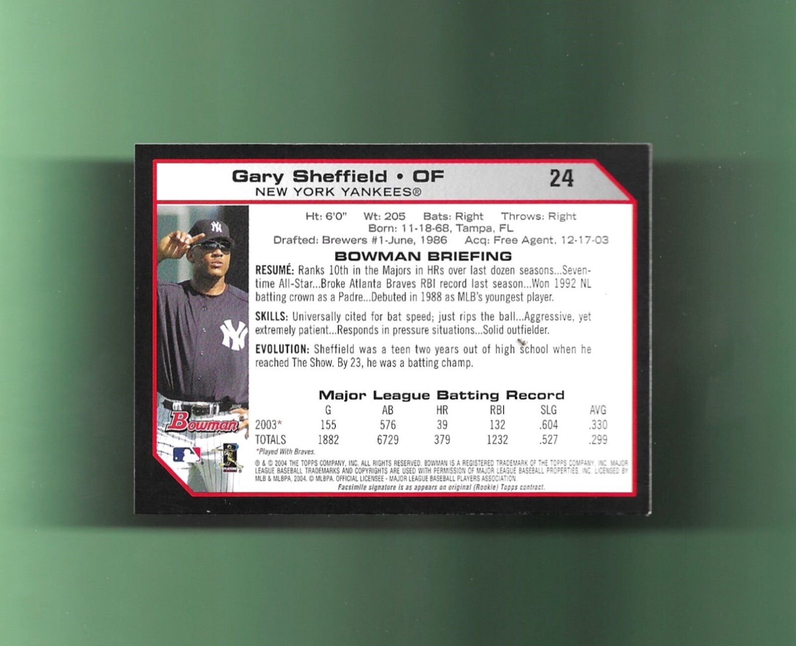 2004 Bowman 1ST EDITION # 24 GARY SHEFFIELD NEW YORK YANKEES SHARP!