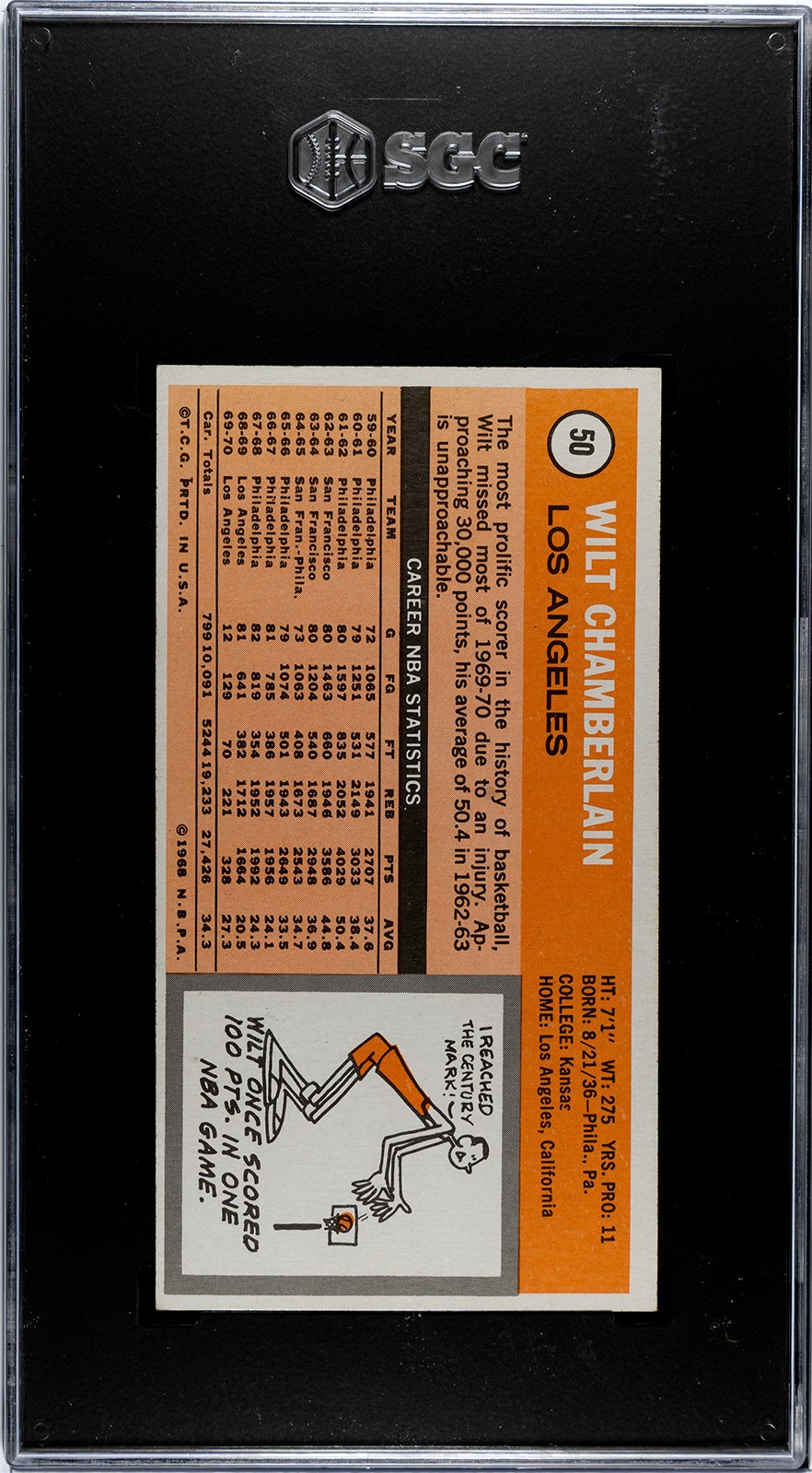 WILT CHAMBERLAIN 1970-71 Topps #50 Los Angeles Lakers SGC Graded 7