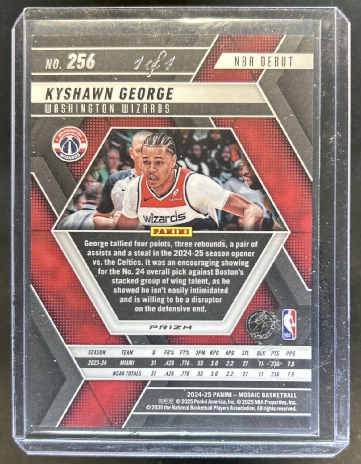 2024-25 Panini Mosaic Kyshawn George RC Fast Break Black Mosaic NBA Debut #1/1