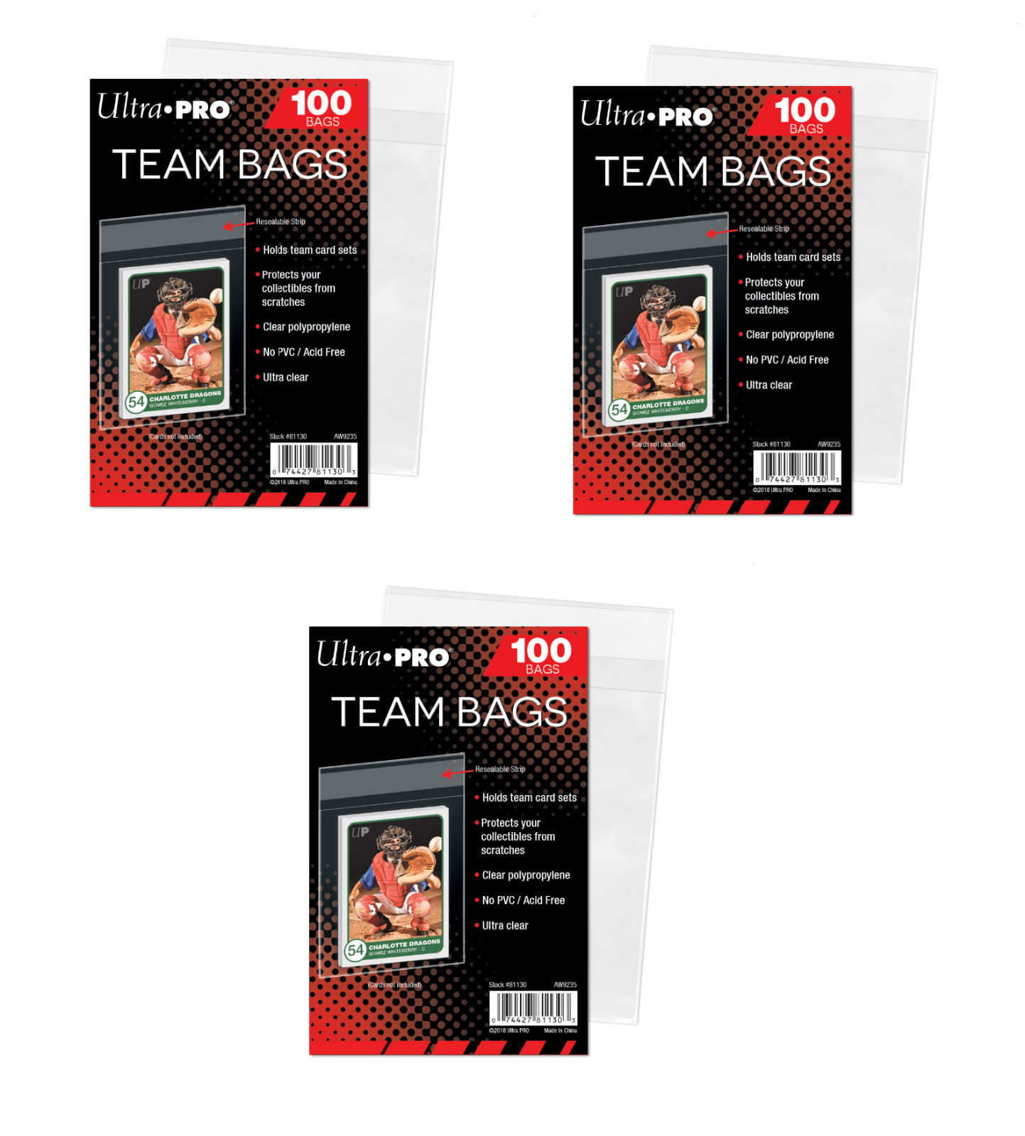(300 / 3 Packs) Ultra Pro Team Set Bags Resealable Strip Trading Card Storage