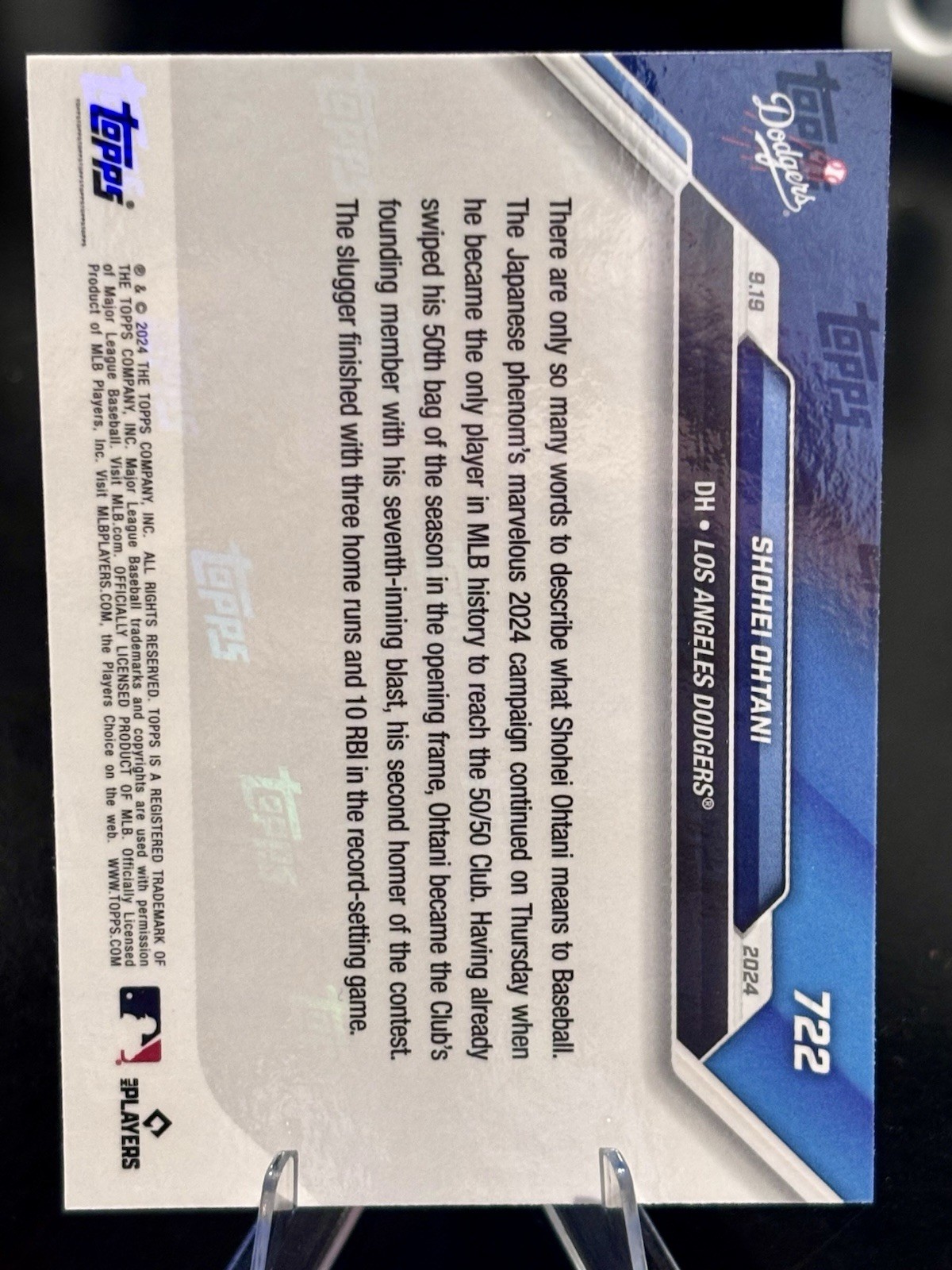 2024 Topps Now – Shohei Ohtani 50/50 Milestone #722 LA Dodgers