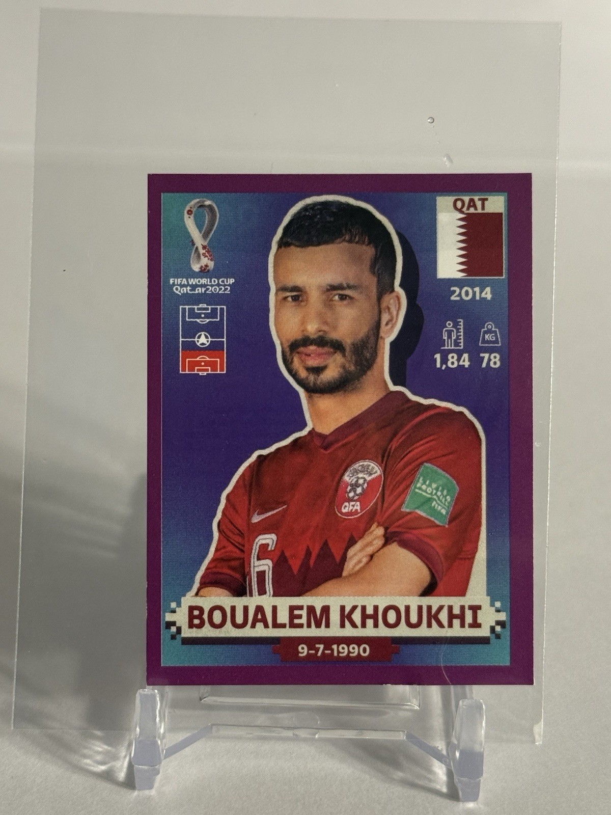 Boualem Khoukhi 2022 Panini FIFA World Cup Qatar Purple Border Sticker QAT 6 SP