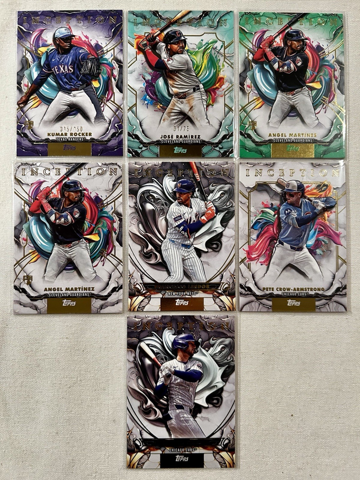 2025 Topps Inception (7) Card Multi-Team Lot: Ramirez /75-Rocker /150-Lindor-PCA