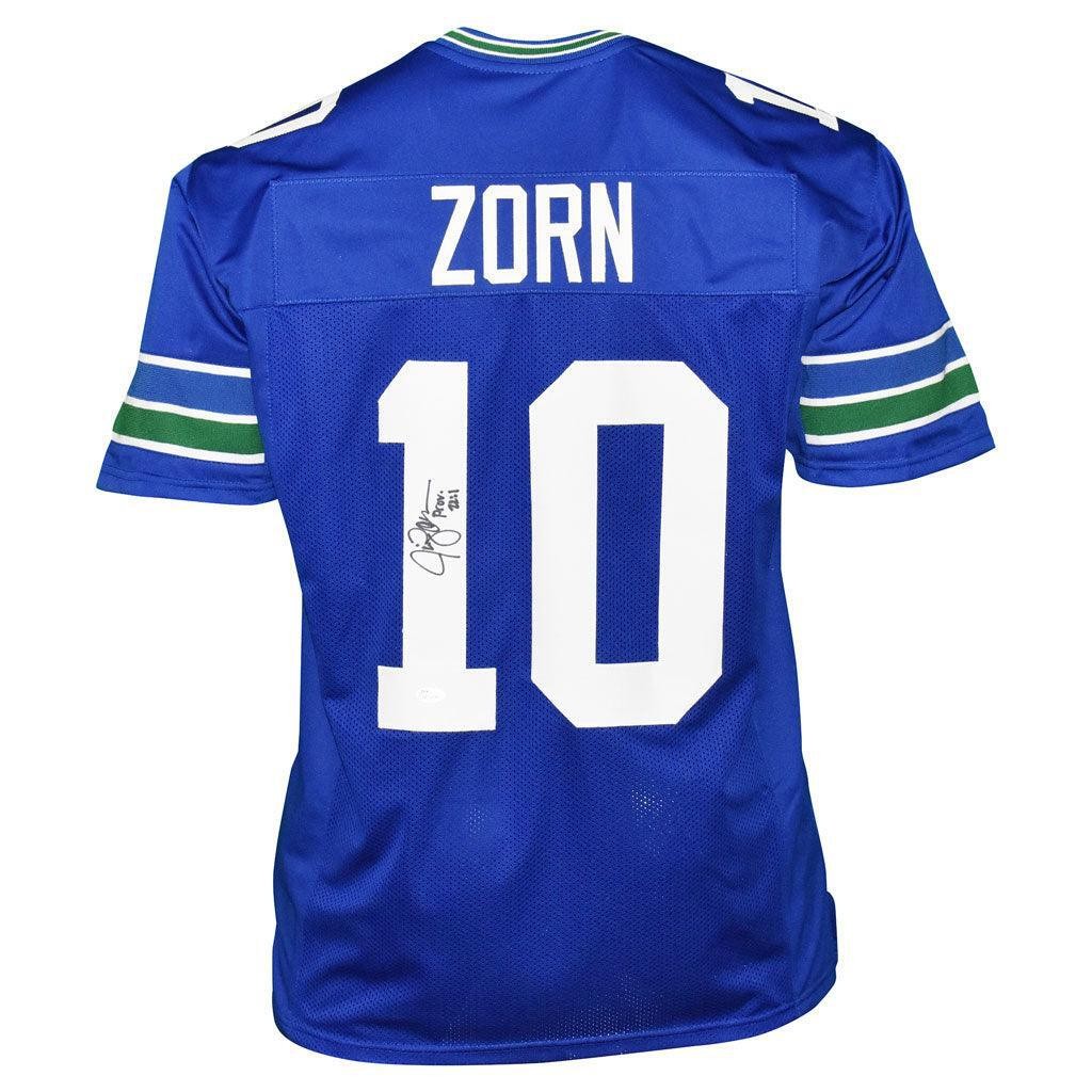 Jim Zorn Signed Prov 22:1 Inscription Seattle Royal Blue Football Jersey (JSA)