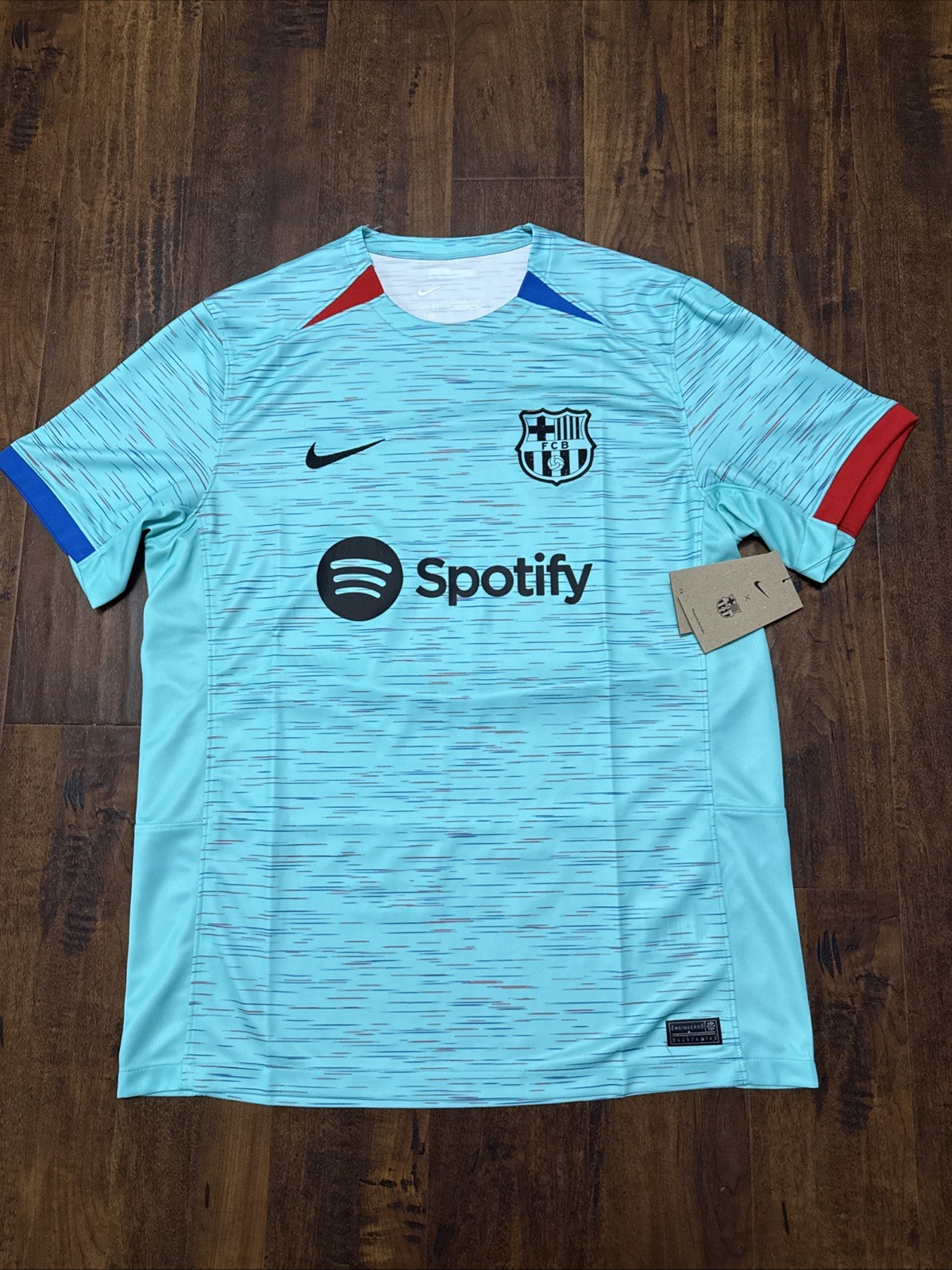NWT Nike Authentic FC Barcelona Aqua-487 Soccer Jersey DX9820 Men’s L. A4