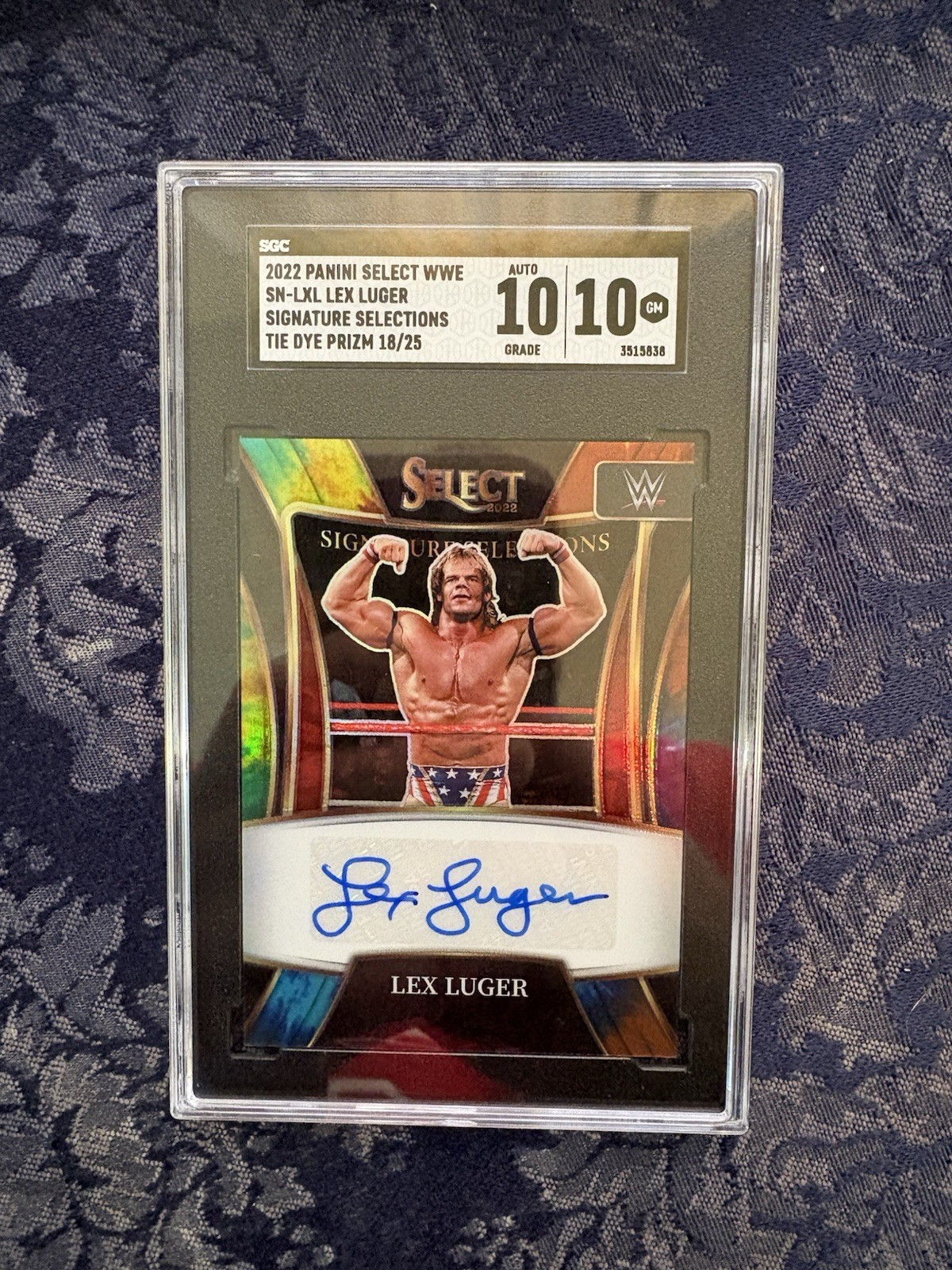 LEX LUGER SGC 10/10 2022 Select WWE Tie-Dye Auto Card 18/25 “THE TOTAL PACKAGE”