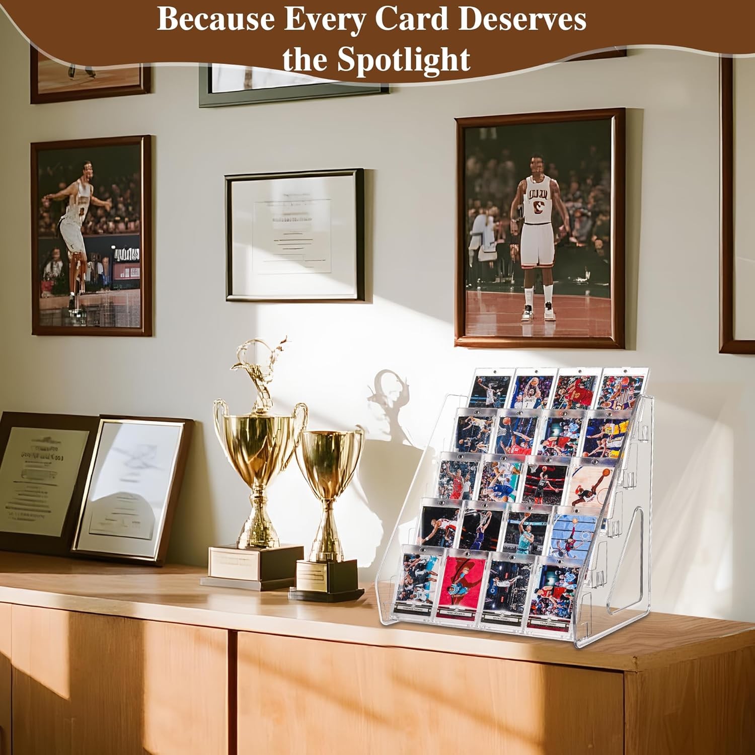 5 Tier Clear Acrylic Elevated Card Display Stand for Trading Sports Cards