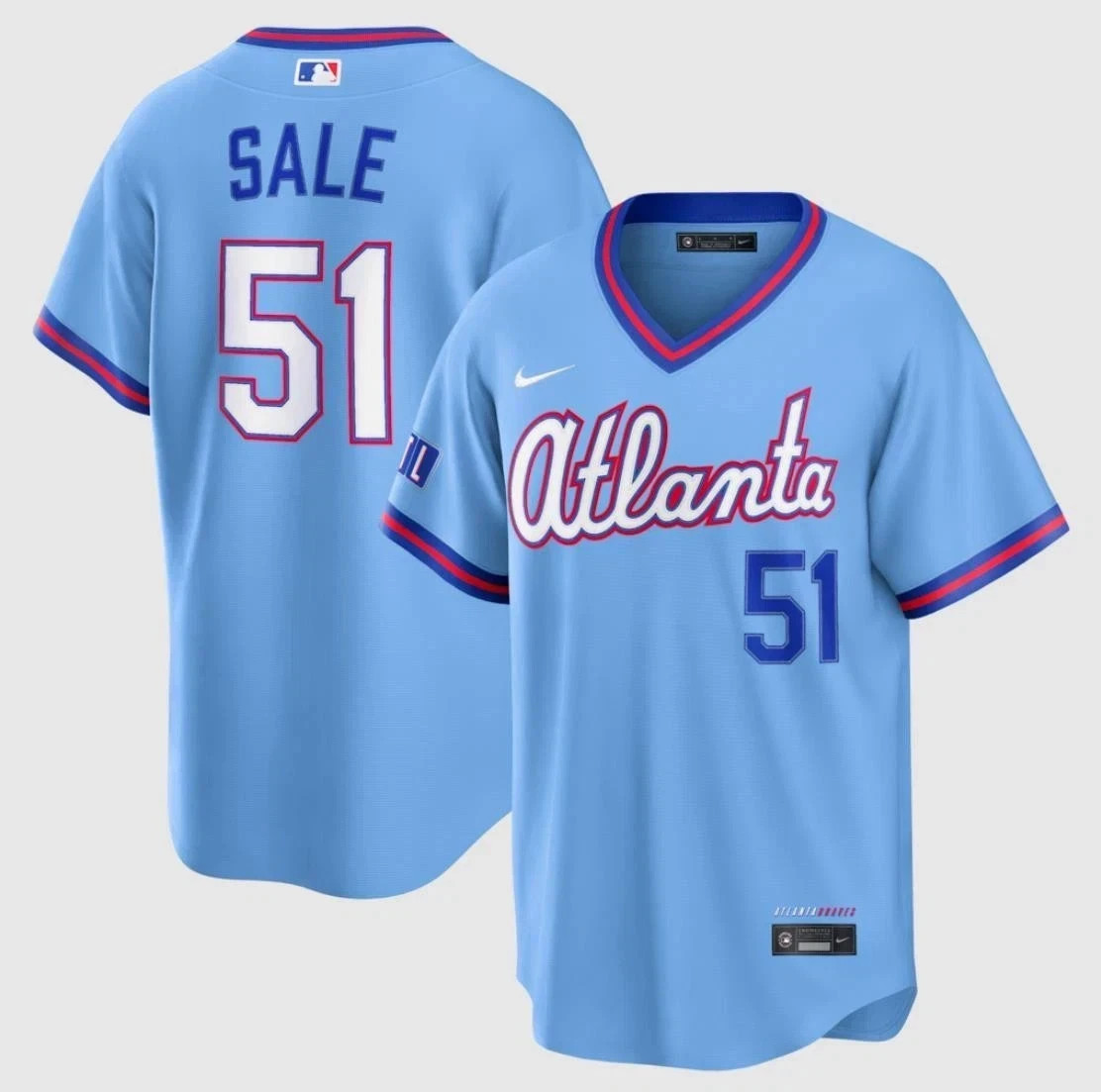 NWT Atlanta Braves Powder Blue City Connect Stadium Jersey All Stitched Mens