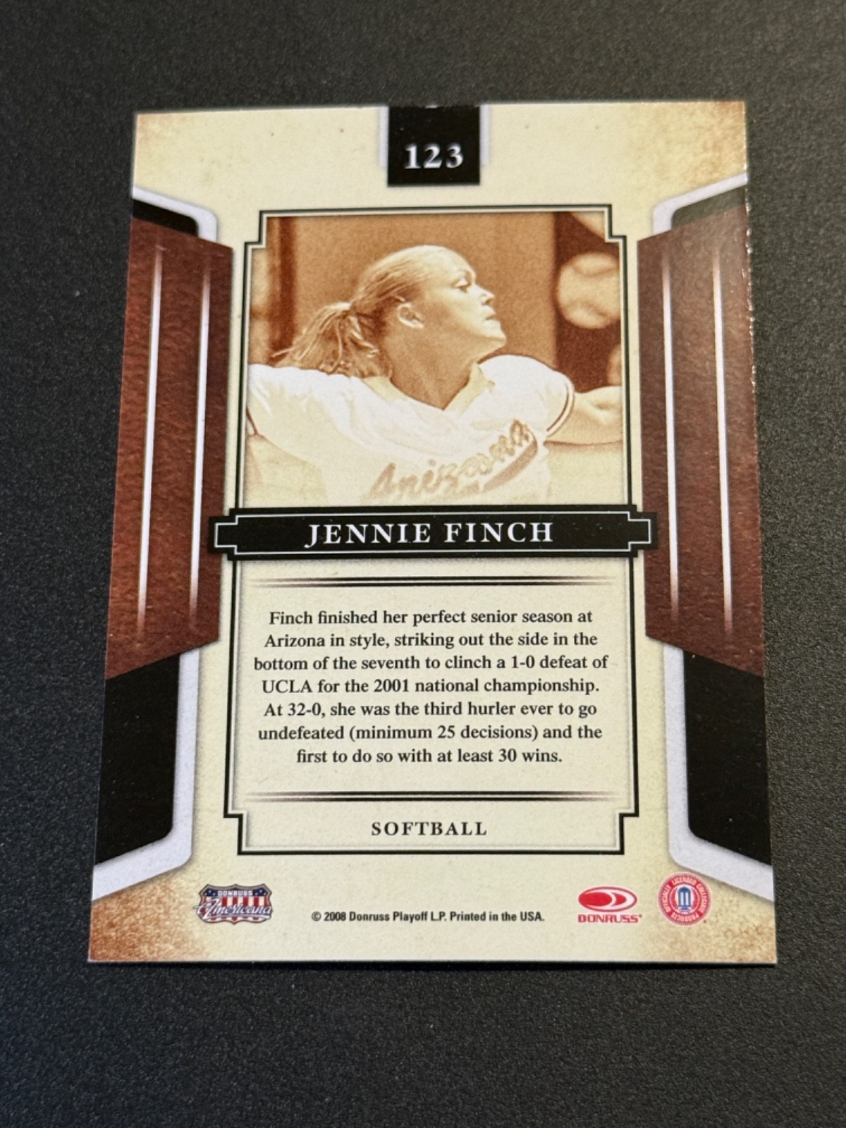 2008 Donruss Americana Sports Legends Jennie Finch #123