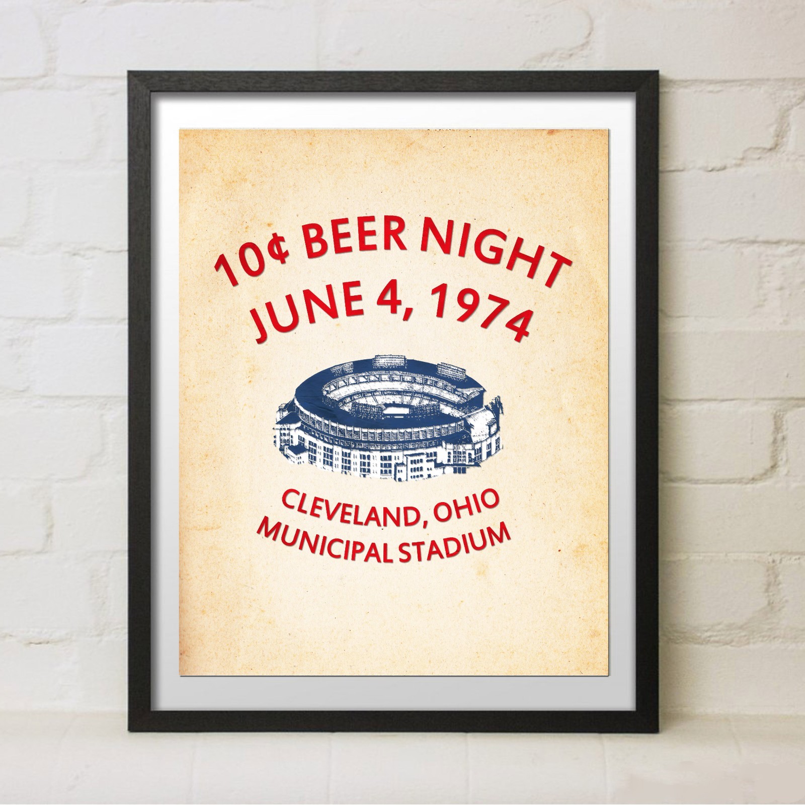 Vintage 10 Cent Beer Night Baseball Cleveland Indians Flyer Replica Print Gift