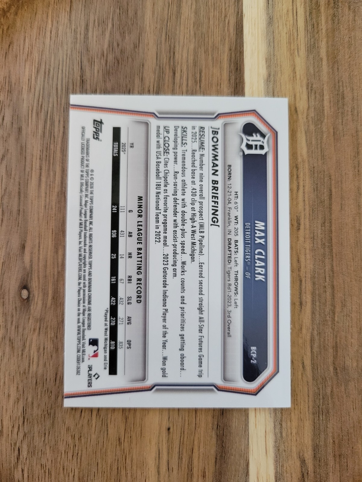Max Clark Detroit Tigers 3-Card Lot Topps Bowman Chrome & Sterling BCP-2 BST-5