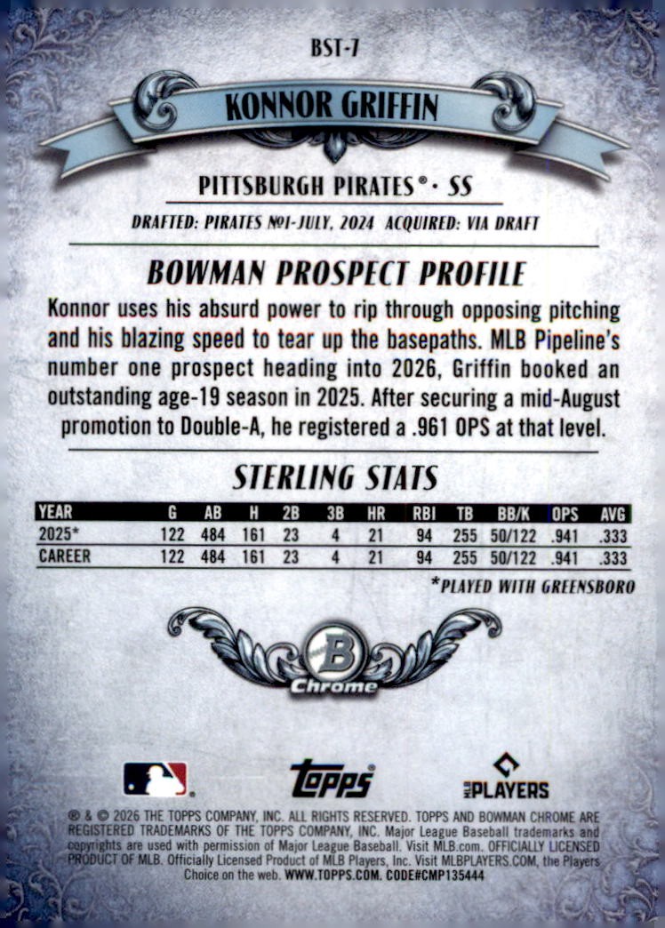2026 Bowman #BST-7 Konnor Griffin Bowman Sterling
